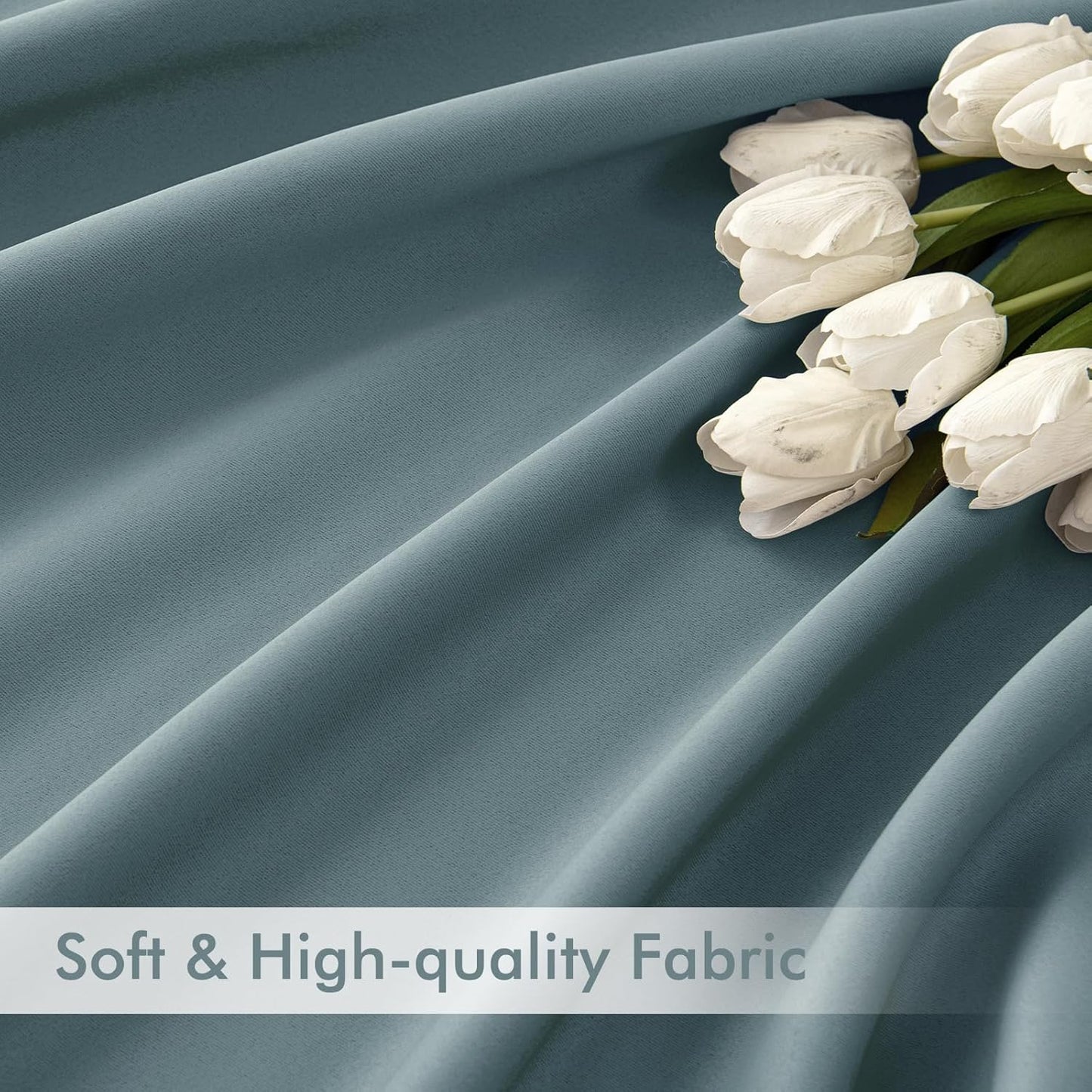 MIULEE Greyish Blue Back Tab Blackout Curtains 63 Inch Length 2 Panels Set for Living Room Bedroom Privacy, Rod Pocket/Pinch Pleat Thermal Insulated Room Darkening Pleated Light Blocking Drapes