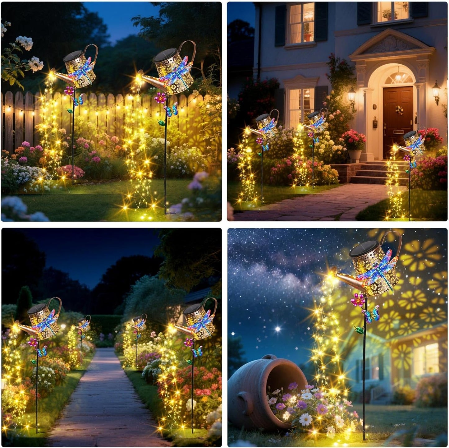 Solar Lights Outdoor Decorative, 39.4'' Metal Solar Watering Can Lights with Dragonfly, Waterproof Garden Stake Lights for Yard Lawn Patio Pathway Landscape, Gardening Gifts for Mom Grandma Women