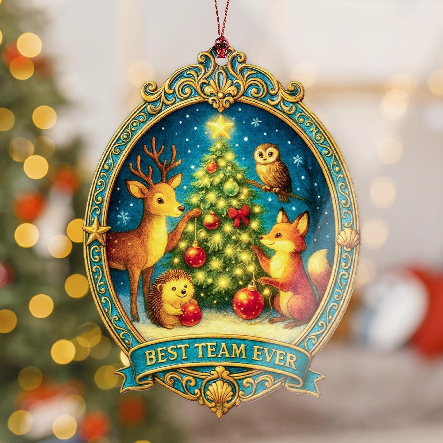 Best Team Ever Ornament – Coworker Gifts | Team Ornament + Employee Appreciation Gift – Office Christmas Ornament 2025 – Suncatcher Effect Stained Glass Window Hanging – Car Hanging Decoration