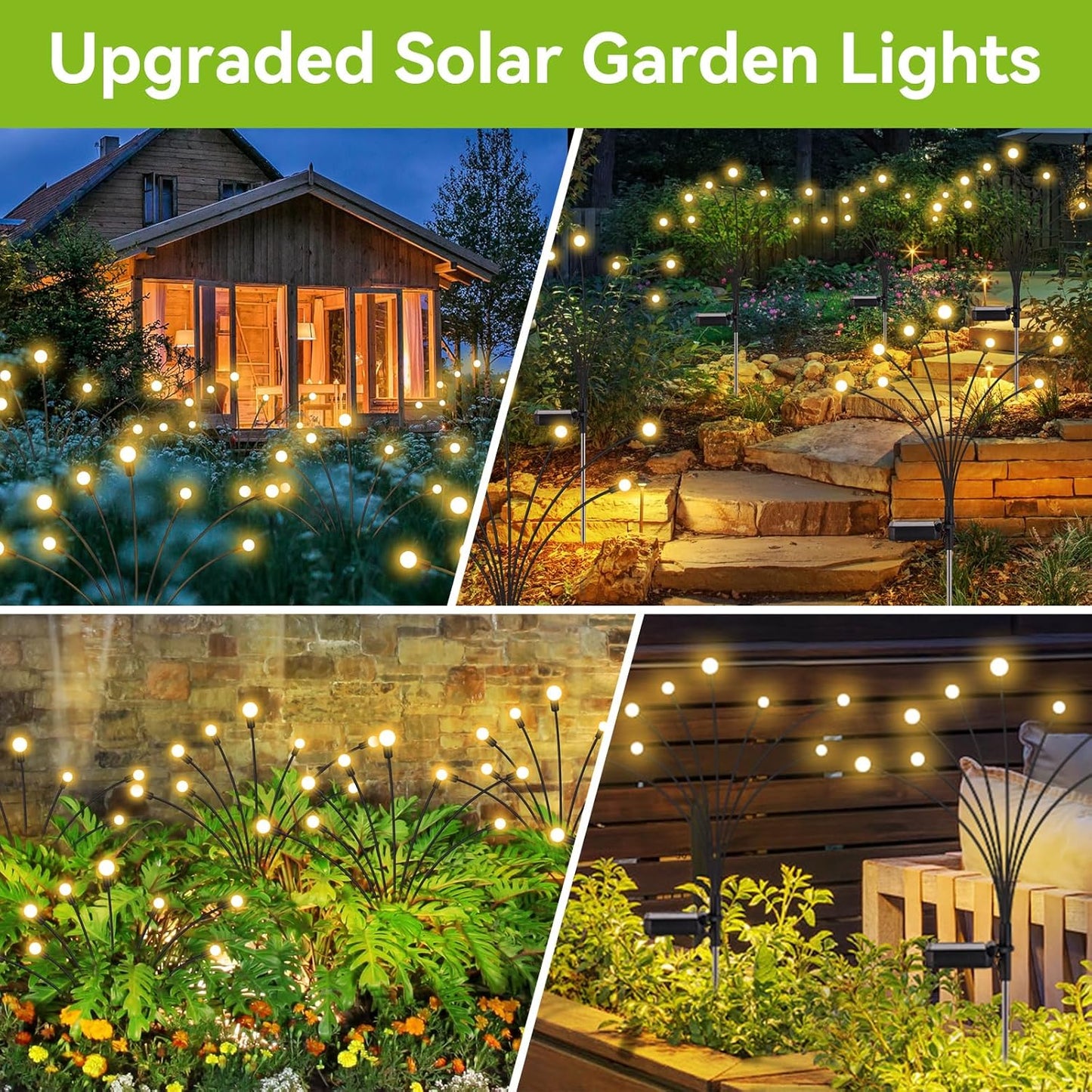Solar Garden Lights Outdoor Waterproof, 2 Pack 16 LED Swaying Light Firefly Light Outdoor Decor Lights for Garden Gifts for Pathway Party Christmas Decoration, Warm White