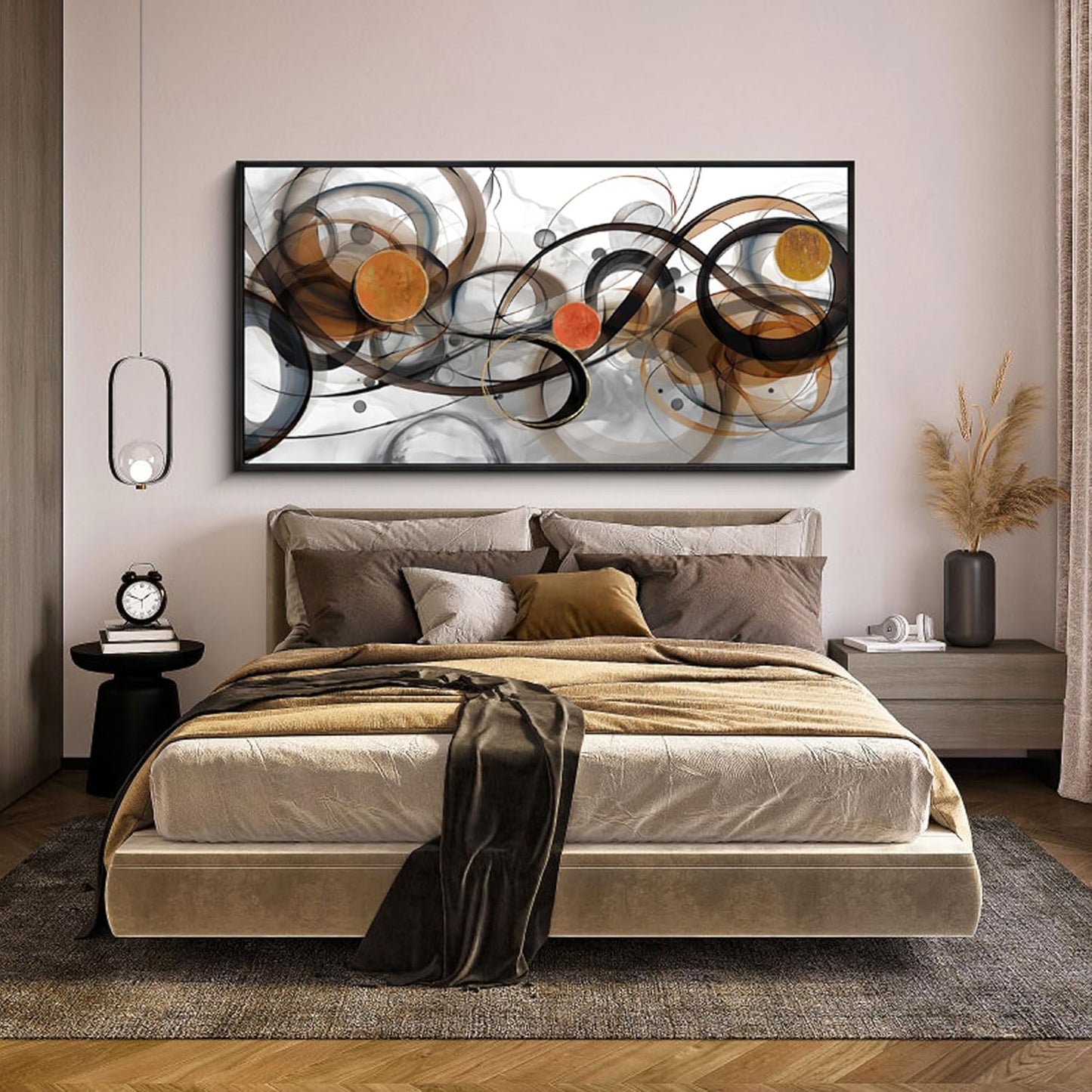 XLSJERST Black and Orange Picture Artwork - Boho Abstract Wall Art for Living Room Office Canvas Pintings Modern Minimalist Frame Wall Art 20x40 Inches
