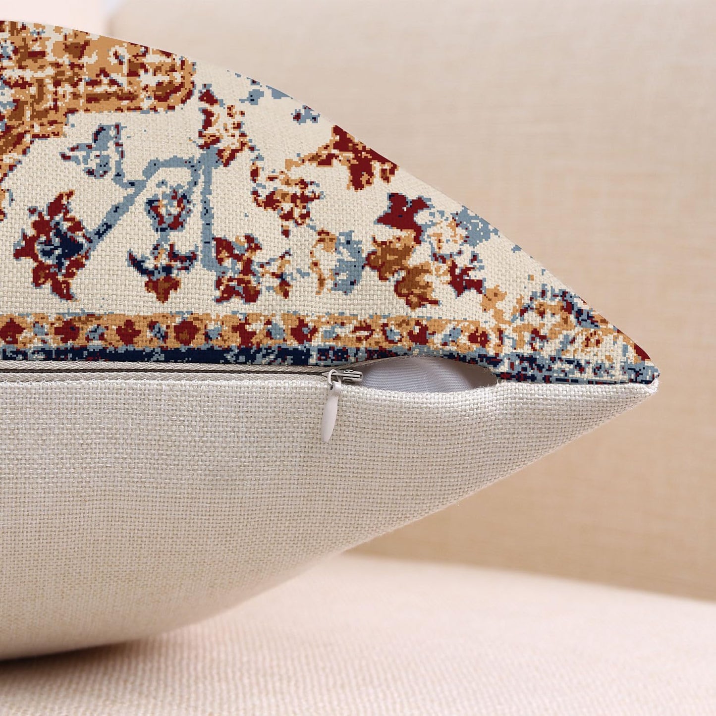 Outdoor Waterproof Pillow Set of 2 - 18X18 Inch Bohemian Vintage Carpet Pattern Pillow Covers in Brown and Blue Ethnic Design for Decorative Farmhouse Couch, Garden, Balcony