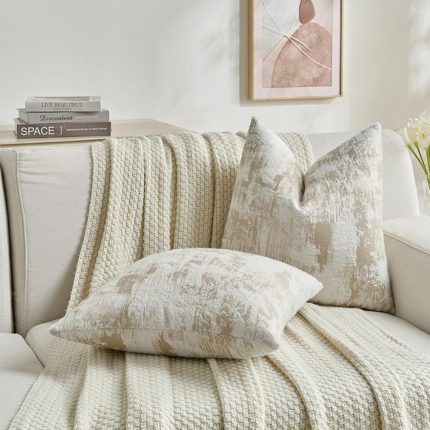 FUTEI Brown White Decorative Throw Pillow Covers 20x20 Inch Set of 2,Soft Faux Cashmere Jacquard - Textured & Cozy Cushion Case,Modern Home Decor for Couch Bed Living Room