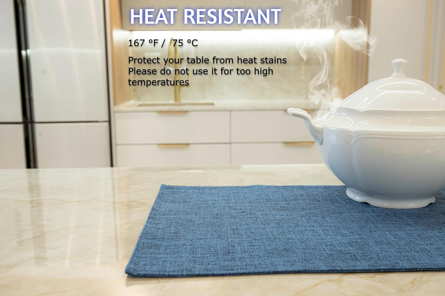 Placemat Set-Washable Place Mats for Parties, Elegant Table Mats for Kitchen Table, Set of 4 Dining Table Placemats, Heat-Resistant Cloth Placemats for Indoor and Outdoor,13x19-Navy Blue