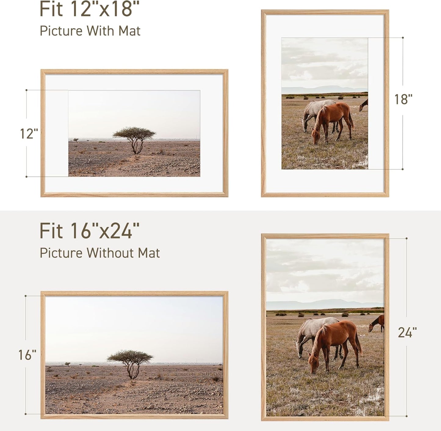 16x24 Poster Frame Natural Solid Oak Photo Frames with 12x18 Removable Mat Wall Hanging Large Handcrafted Frame with HD Plexiglass Wall and Tabletop Display Large Picture Frame