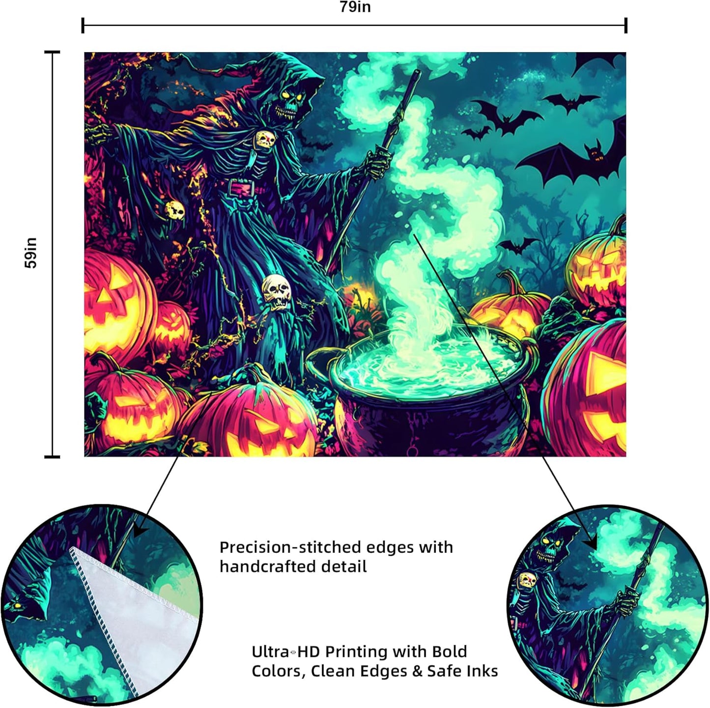 Halloween Tapestry, Blacklight Tapestry for Halloween Party Decor Hanging Tapestries Backdrop Wall Art Poster for Bedroom Dorm 79x59in