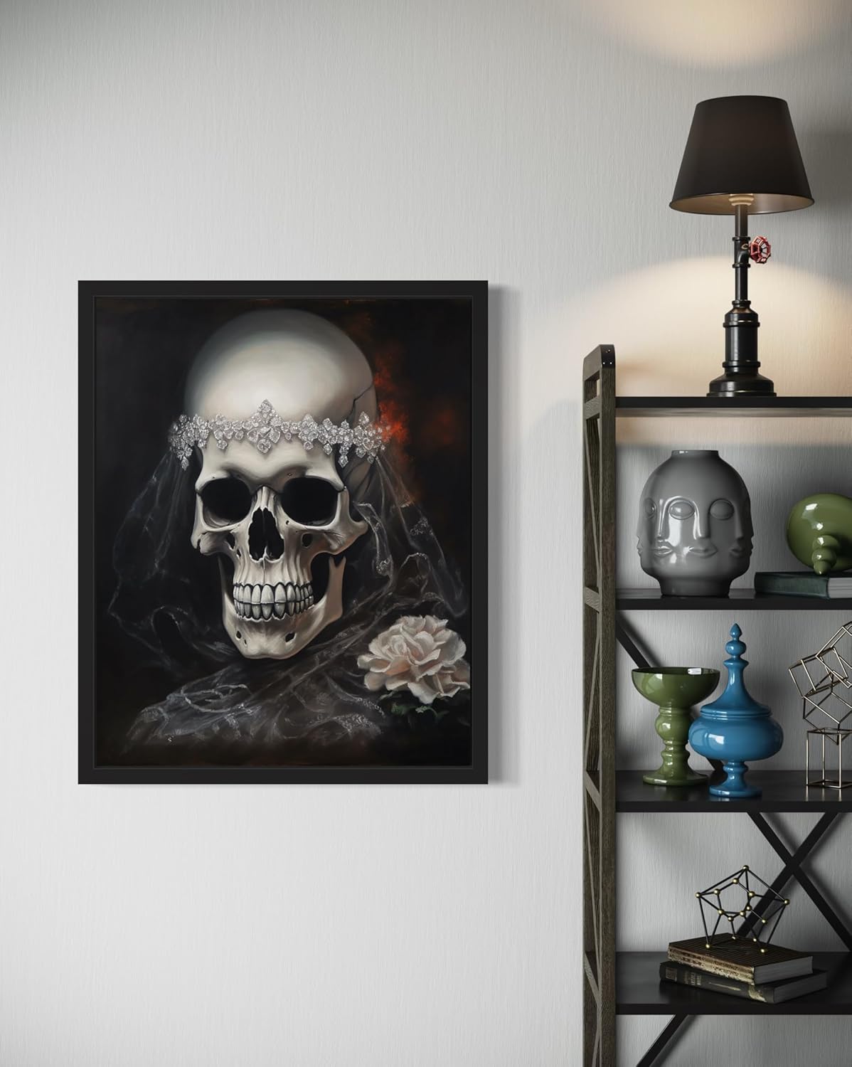 Skull Bride Poster Art Print, Halloween Scary Vintage Wall Art Academia Spooky Painting Decoration for Horror Prints, Gothic Posters Bedroom Decor 89 (Skull Bride, 8 x 10 inches, Unframed)