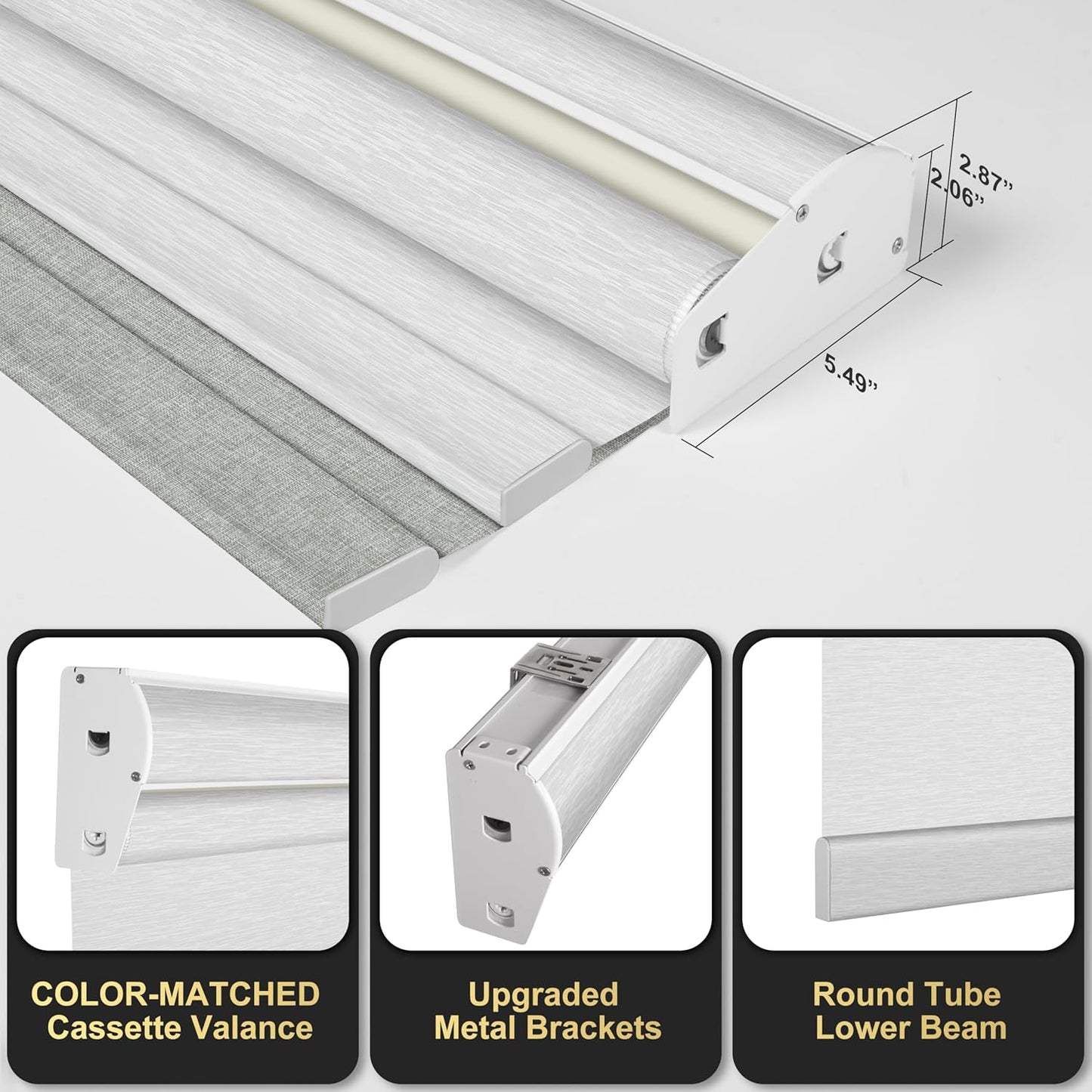 BERISSA Cordless Dual Roller Shades with Cassette Valance, Double Window Shades - Blackout and Light Filtering, Day and Night for Home Office Door. Linen Grey and White. 68 W x 86" H