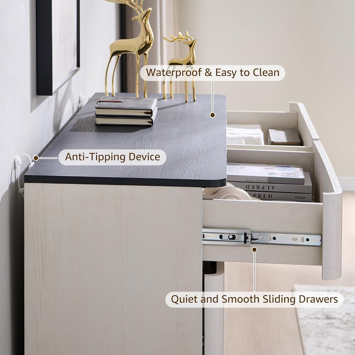 8 Drawer Dresser for Bedroom, 52 Inch Wide Modern Chest of Drawers, Push-to-Open Wood Storgae Organizer with Large Drawers for Bedroom, Living Room, Hallway, Off White