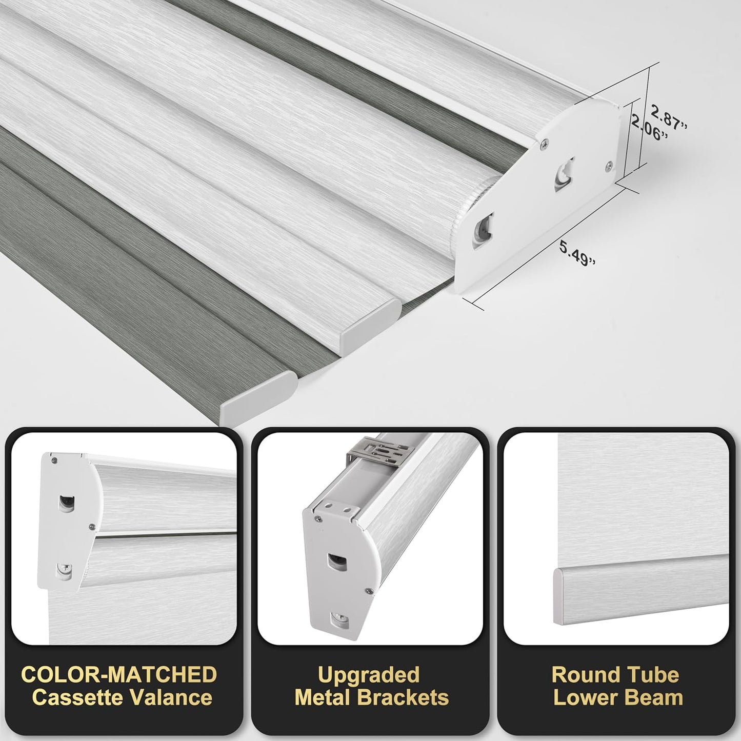 BERISSA Cordless Dual Roller Shades with Cassette Valance, Double Window Shades -Blackout and Light Filtering, Day and Night for Home Office Door, Grey and White - 54 W x 44" H