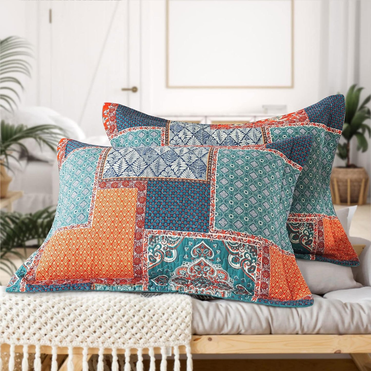 VAPUTAR Cotton Quilt Queen Size Bedding Set - 3 Pieces, Boho Queen Size Quilts, Lightweight Reversible Coverlets Bedspreads for Farmhouse Bedroom