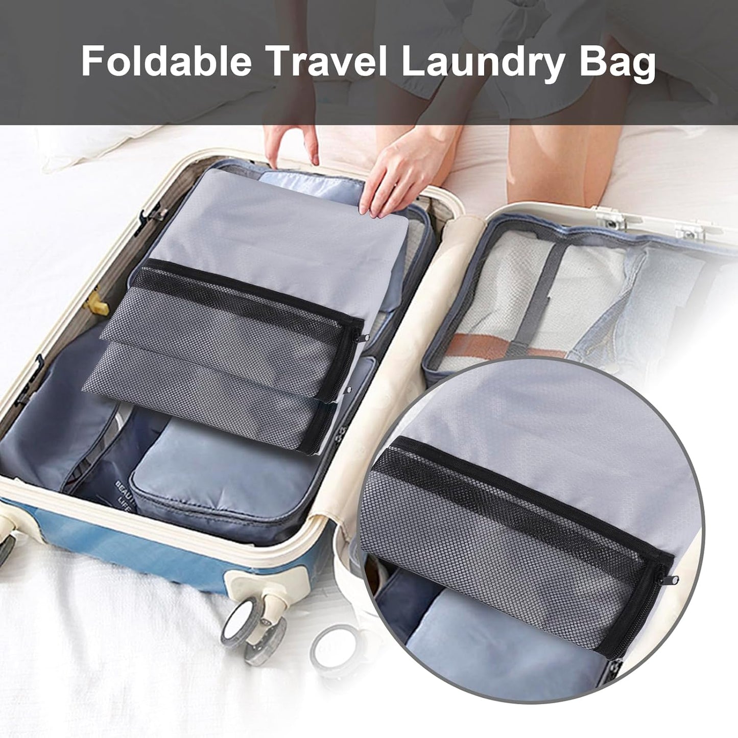 Laundry Bag Backpack Durable Laundry Bag with Shoulder Straps and Mesh Pockets Portable Laundry Dirty Clothes Hamper Bag for College Dorm (Gray)