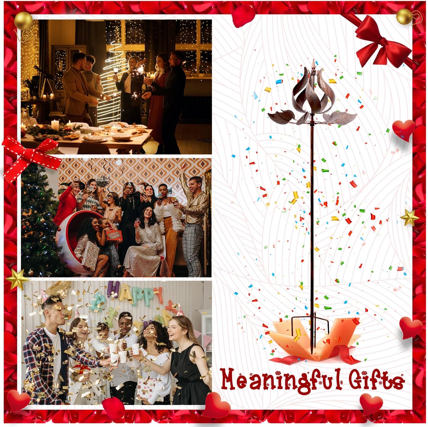 Wind Spinners Outdoor - Large Tulip Metal Bronze Color Wind Sculptures & Spinner, Kinetic Gift Ideal Windmill Decor for Garden and Yard (75 inch Height)