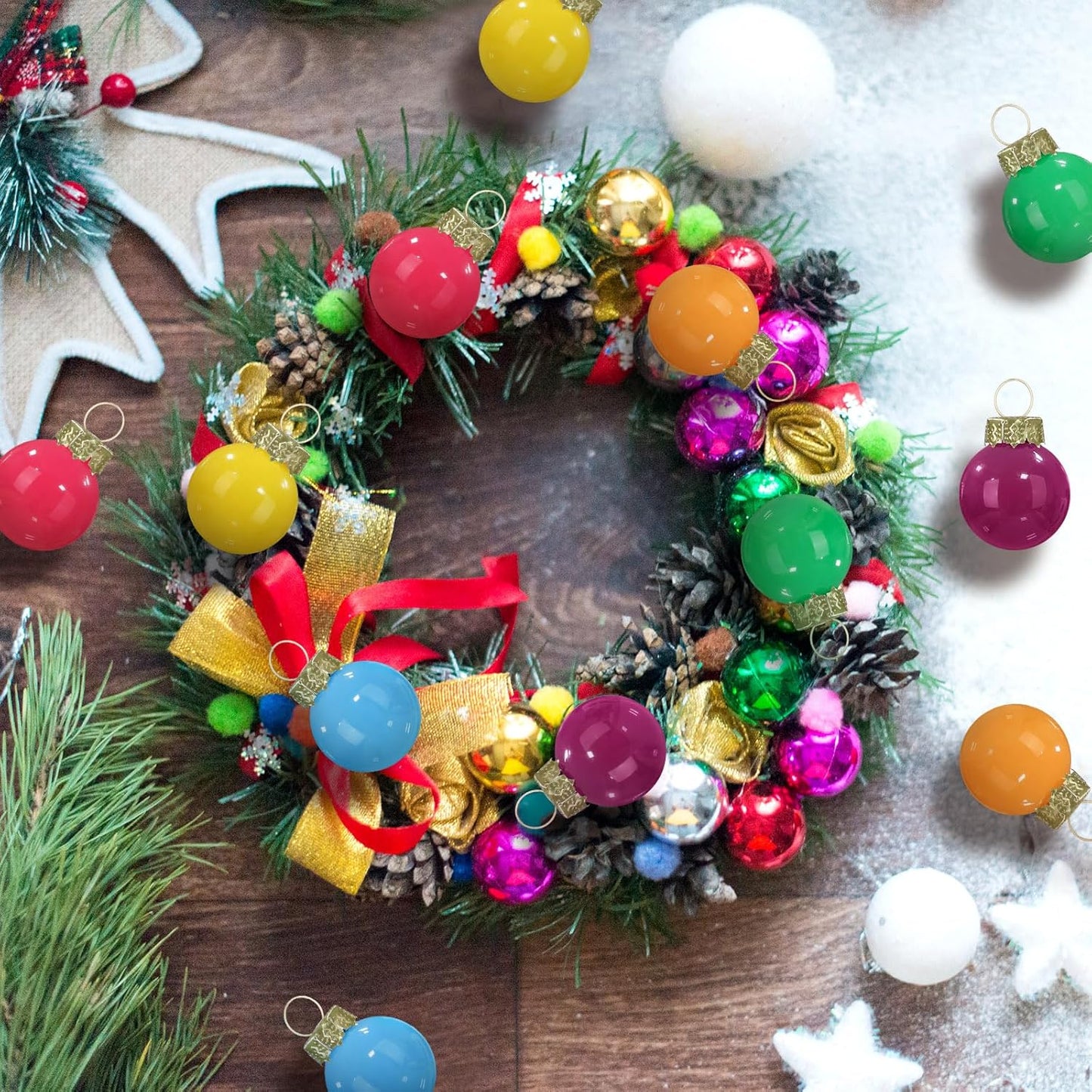 Tioncy 32 Pcs 1 Inch Mini Glass Christmas Ornaments Balls Shiny Christmas Balls Tiny Tree Hanging Decoration Small Colorful Ball Pendant for Xmas Party Supplies(Neon Color)