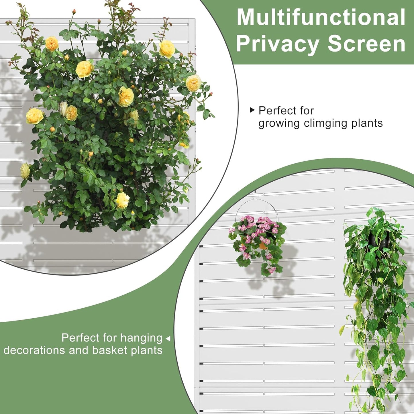 Casaphoria Metal Raised Garden Bed with Trellis and Wheels, 72"x35"x16" Planter Box for Climbing Plants, Vegetables & Vines, Features Drainage Holes and Privacy Screen (White-Louvered)