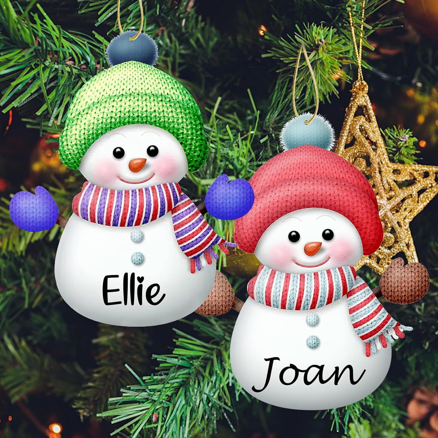 Personalized Christmas Ornaments with Names Snowman Custom Family Ornament Customized Xmas Tree Hanging Wood Decoration Gift 3.15"(8cm) Rose