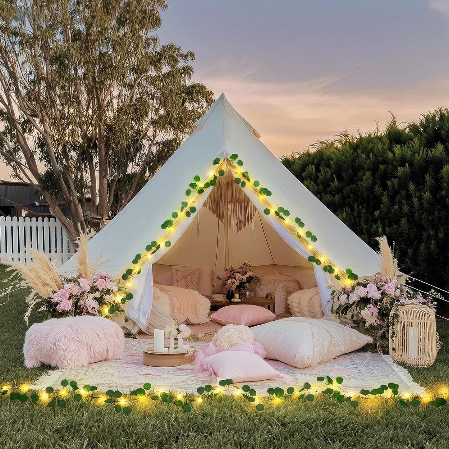 JMEXSUSS 33 FT 100 LED Eucalyptus Vine Fairy Lights, Vines with Lights Battery Operated with Remote, Eucalyptus Leaf Light Garland Indoor Outdoor for Bedroom Wall Classroom Party Decor(Warm White)