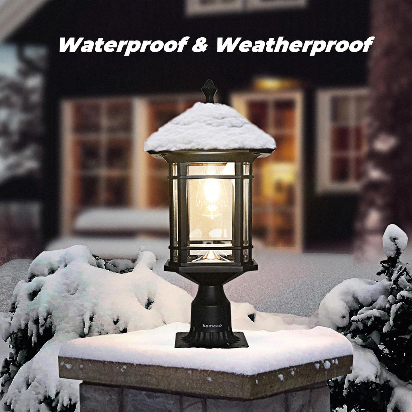 Kemeco Solar Post Light Outdoor, ST4338Q Dusk to Dawn Post Lamp Solar Powered with Pier Mount Base for Pole Pillar Gates Yard Garden Pathway