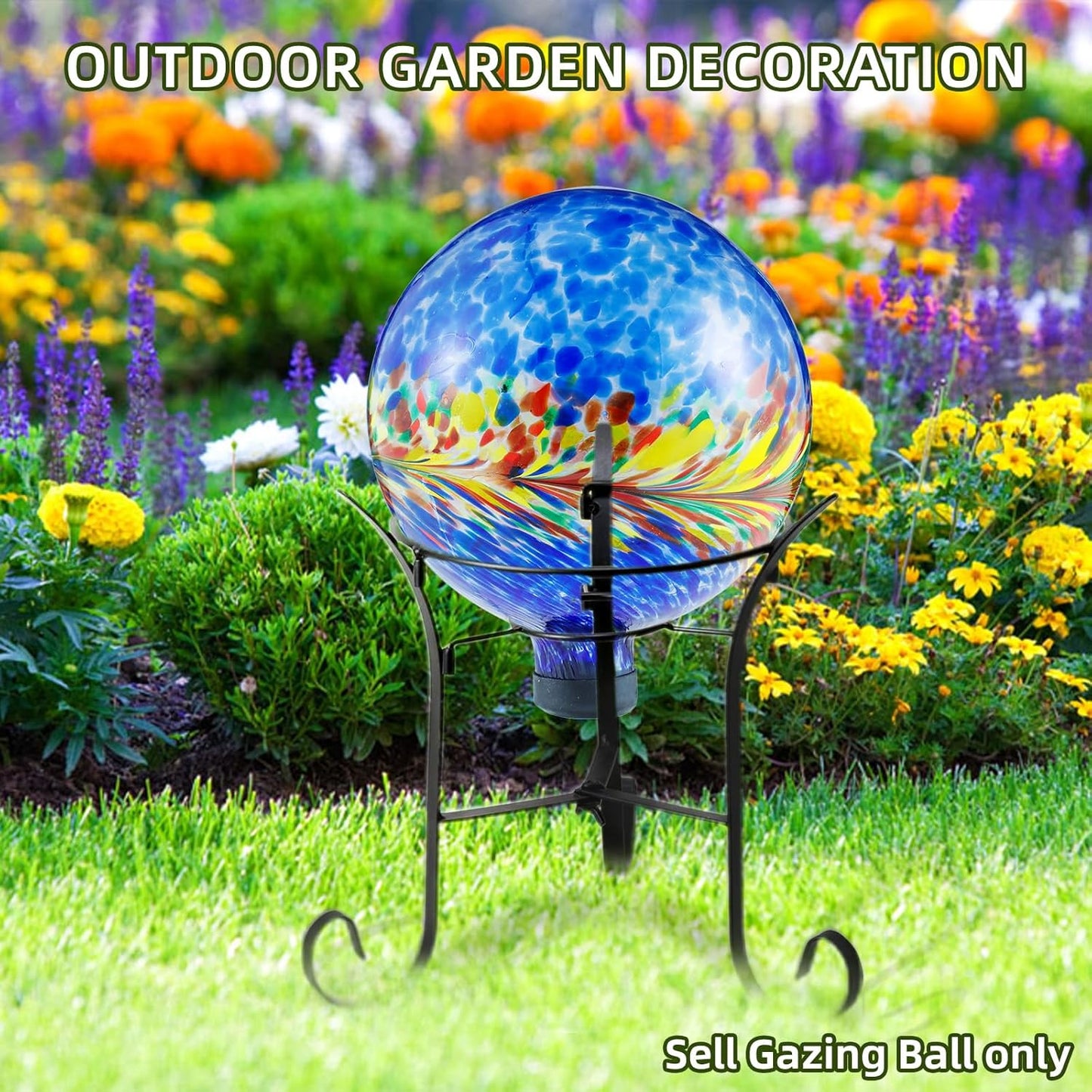 VOREEN 10-Inch Glass Gazing Ball, Outdoor Gazing Globe, Reflective Ball Yard Decoration for Homes, Patio, Lawn and Gardens, Gift for Mom Wife Friend, Phoenix Tail Design, Blue