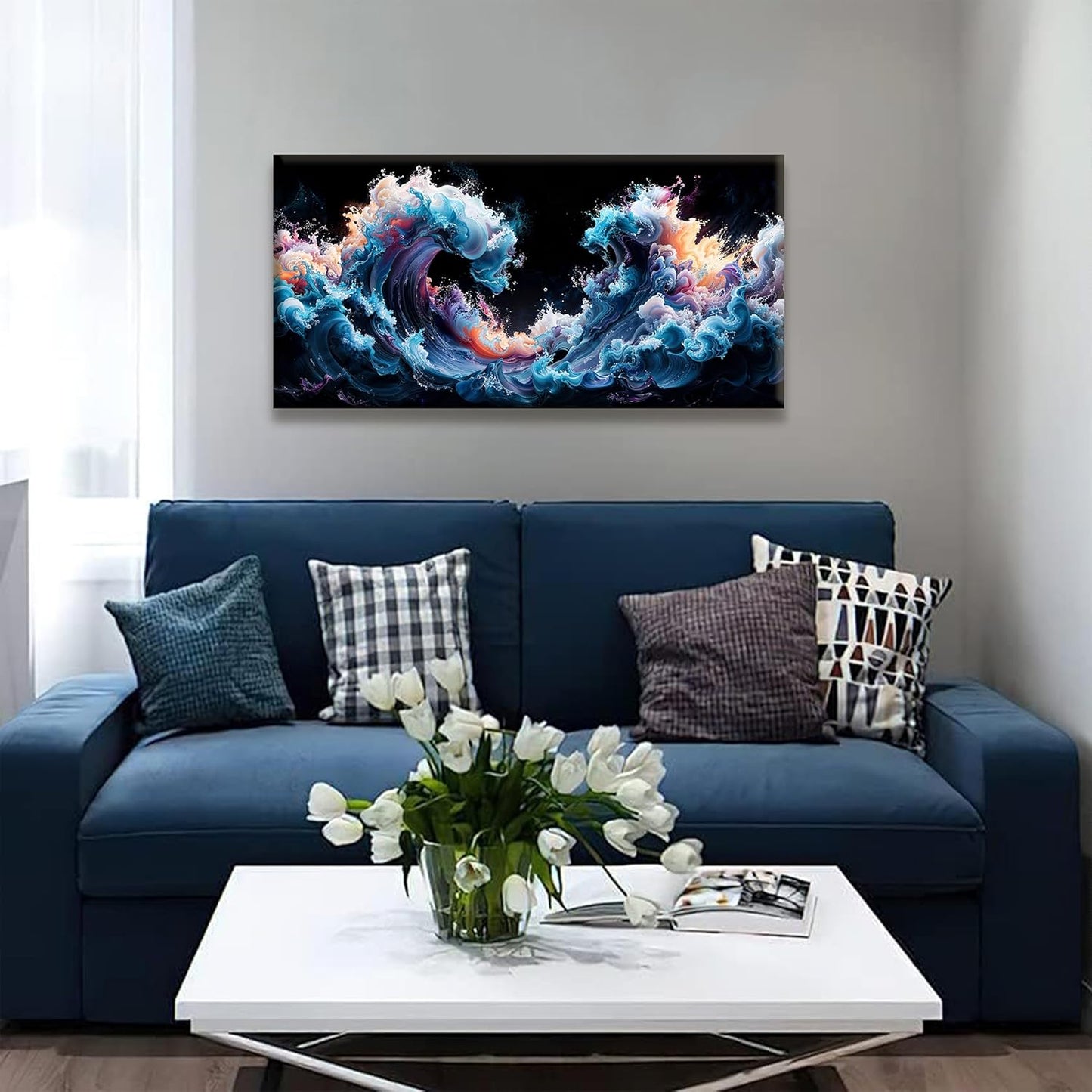 QSQ Abstract Wall Art Colorful Waves Canvas Art Wall Decor Artwork Abstract Wall Decor Modern Minimalist Canvas Painting Bathroom Picture For Bedroom Office Home Wall Decoration 20" X 40"