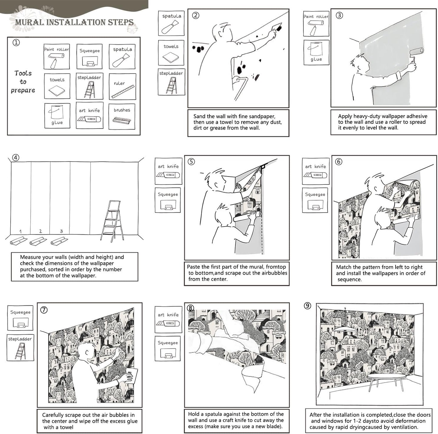 AFZEVEB-Black House with Trees Nursery Wallpaper murals for Bedroom 114"x74" (Not Peel and Stick)