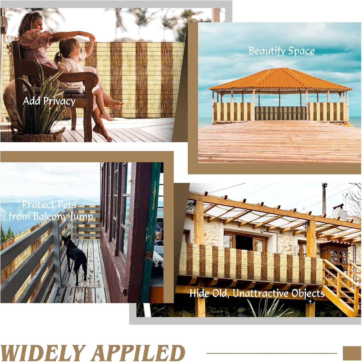 Natural Reed Fencing Rolls,6FT X 16.4FT Reed Screen Curtain Fence Covering Privacy Bamboo for Outdoor Backyard Patio(Stripy)