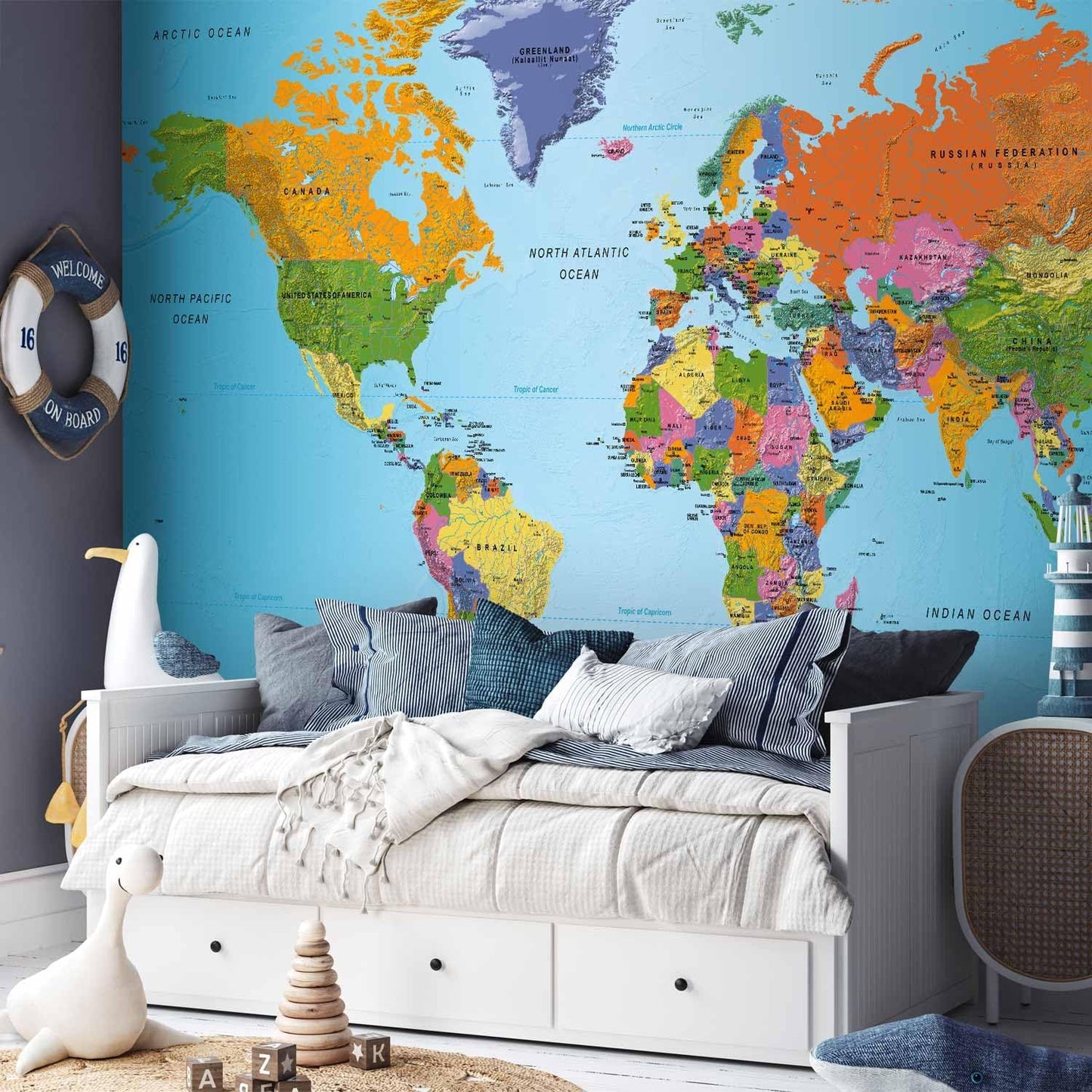 artgeist Premium Wall Mural World Map 138x101 in - XXL Non-Woven Wallpaper Fleece Wall Decor Photo Print Picture Image Design Home Map of The World k-A-0095-a-a