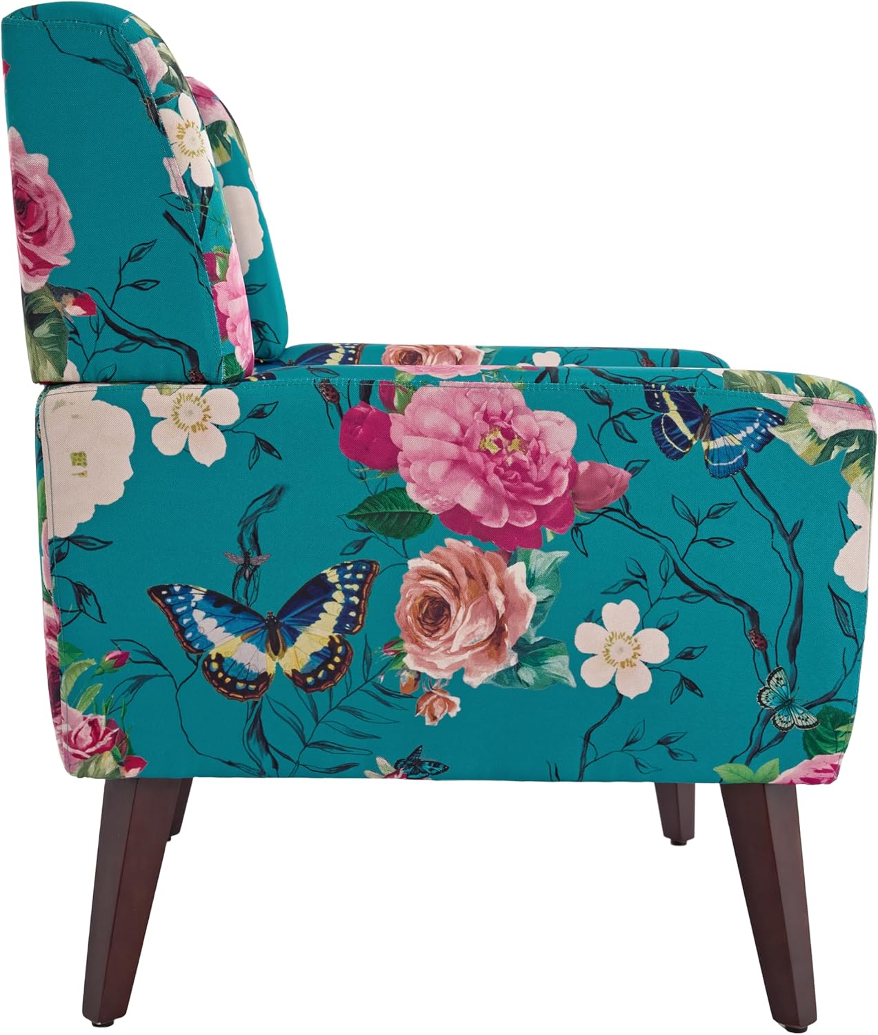 UIXE Floral Accent Chair, Modern Upholstered Armchair in Fabric for Living Room, Comfy Club Arm Chairs Single Sofa Button Tufted Bedroom Reading Seat - Pattern Blue, Set of 1