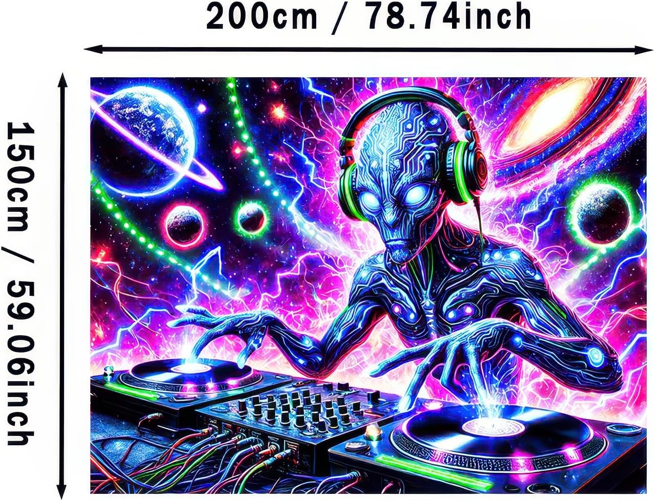 BlissYard Blacklight Cool Alien Tapestry UV Reactive Tapestry 78x59 Inch Black Light Galaxy Planet Tapestry Glowing Tapestry Large Neon Tapestry Wall Hanging for Home Living Room Bedroom Decor