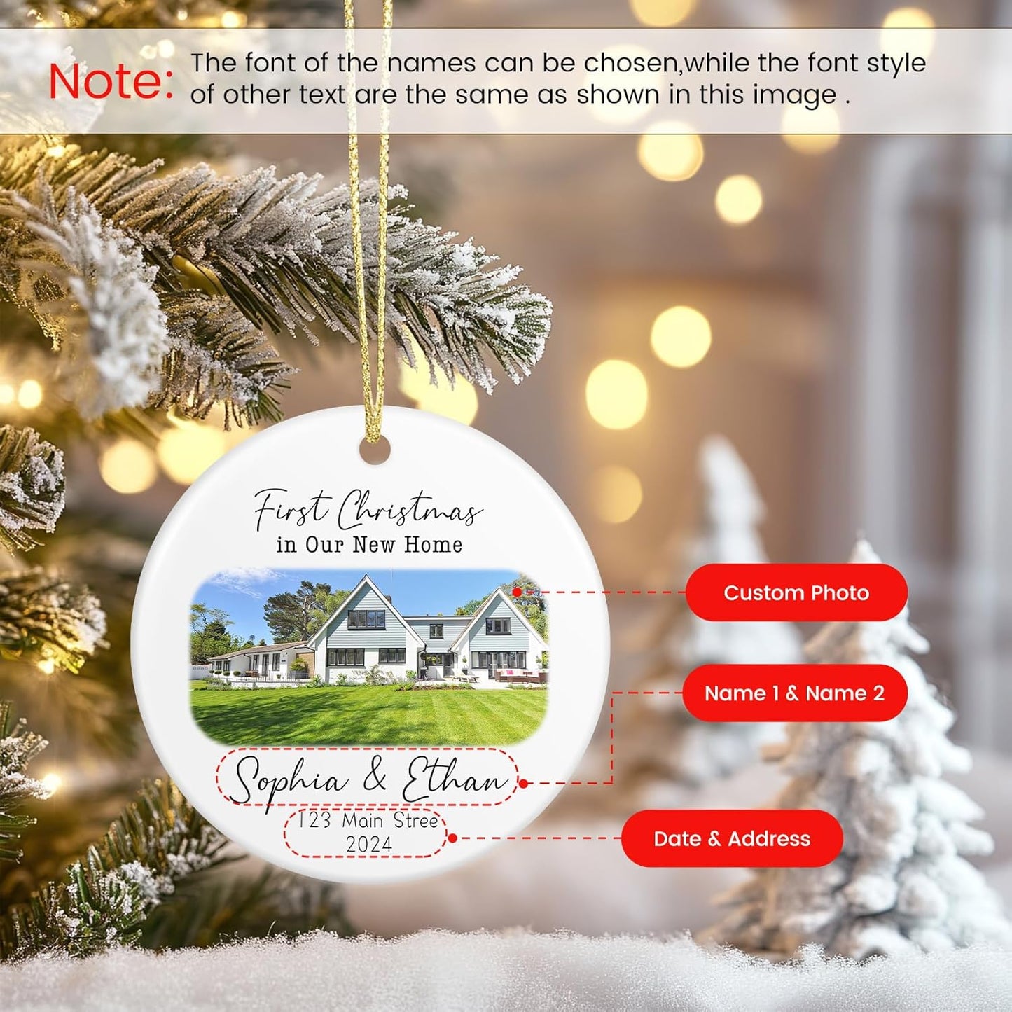 Personalized First Christmas in Our New Home Ornament 2025, New House Photo Christmas Ornaments for Christmas Tree, House Warming Gifts for Couples, First House Gifts for Owners, Men Women