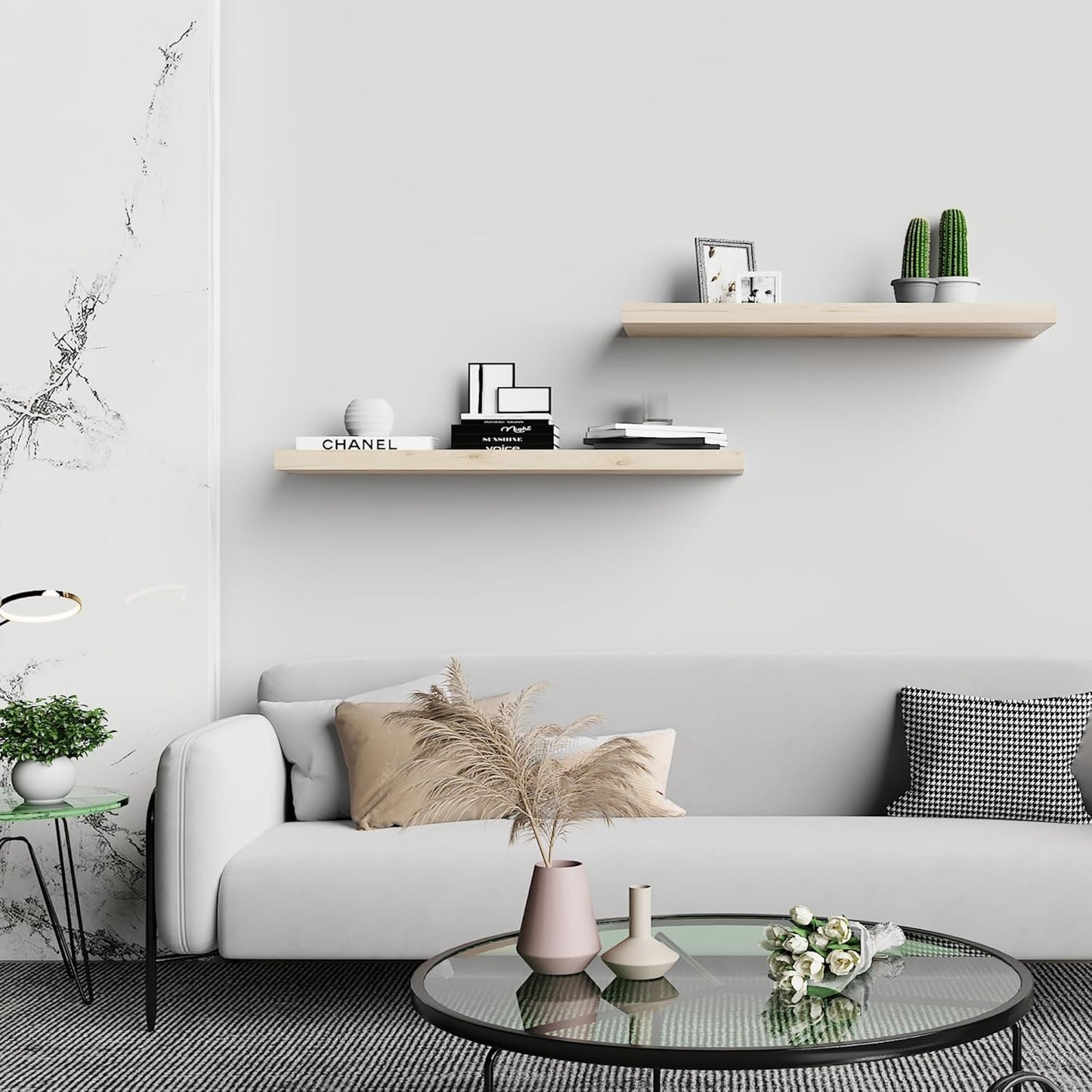 BGMG Wood Floating Shelves for Wall 30 inch, Rustic Wooden Wall Mount Shelves for Bathroom Living Room Bedroom Kitchen Farmhouse Set of 2-30x 6.7 x1.25 inch- DIY-Unfinished