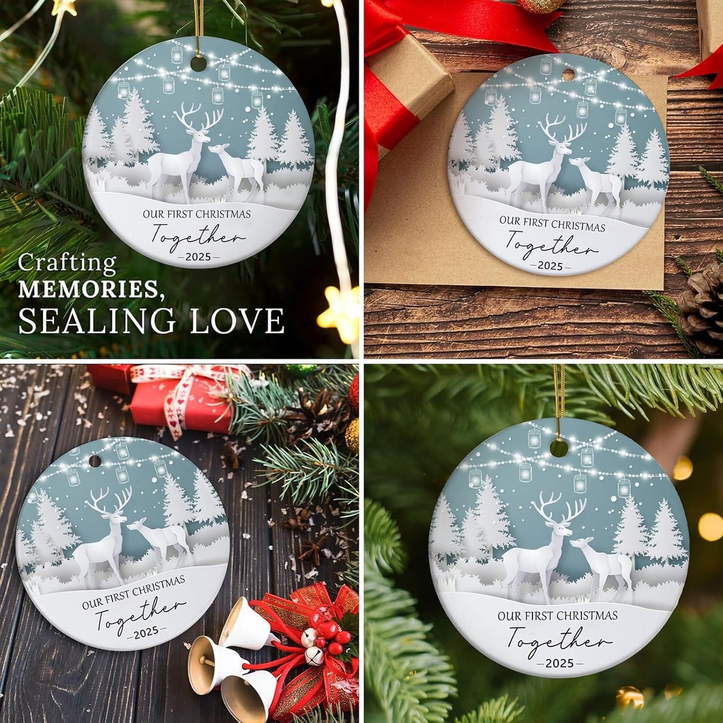 Christmas Ornaments 2025 Our First Christmas Together Ornament Newlywed Keepsake, 1st Married Christmas Decor for Bridal Shower Wedding New 3Inch Ceramic