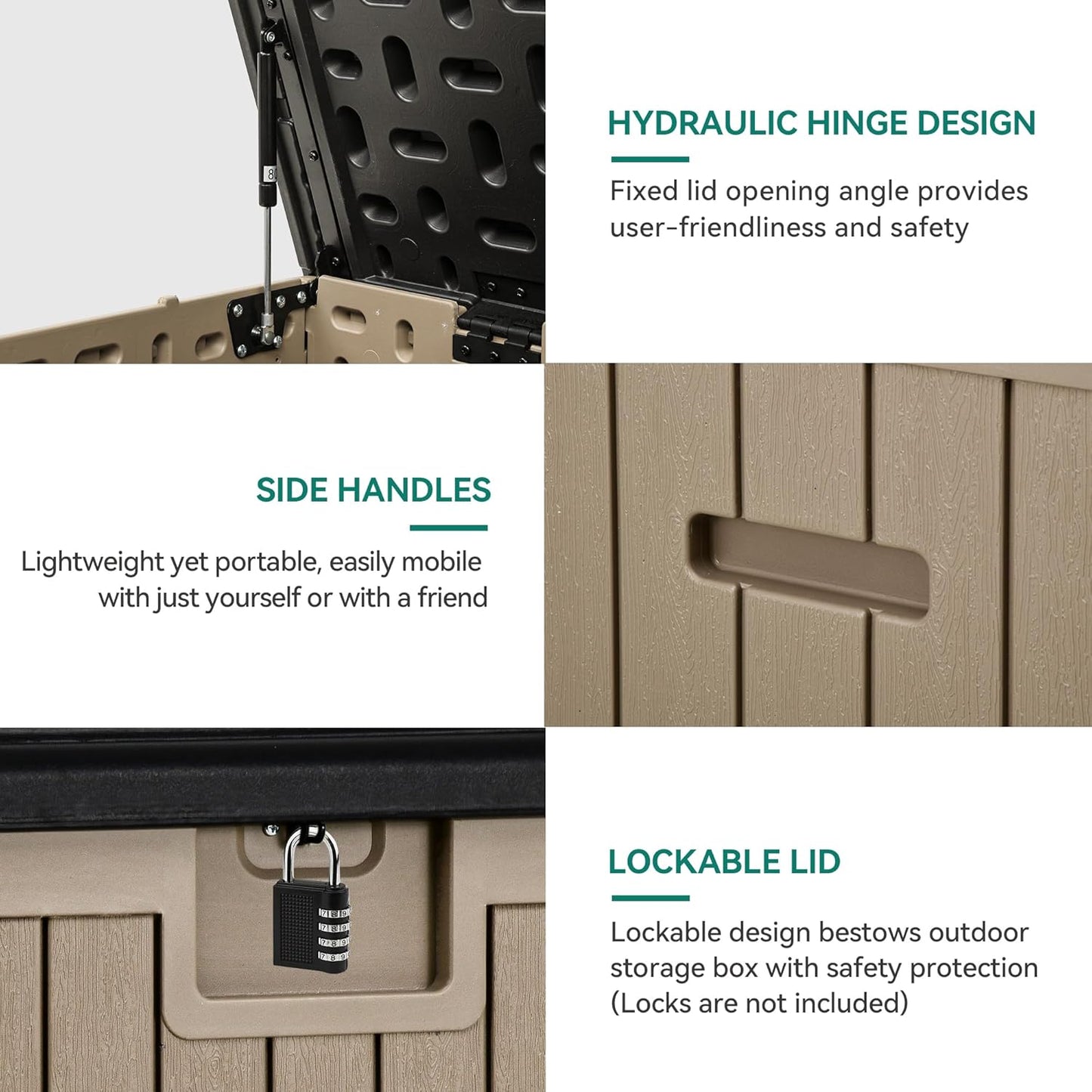 YITAHOME 230 Gallon Large Deck Box with Divider & Side Handles, Outdoor Double-Wall Storage for Patio Furniture Cushions, Garden Pool Accessories, Waterproof & Lockable