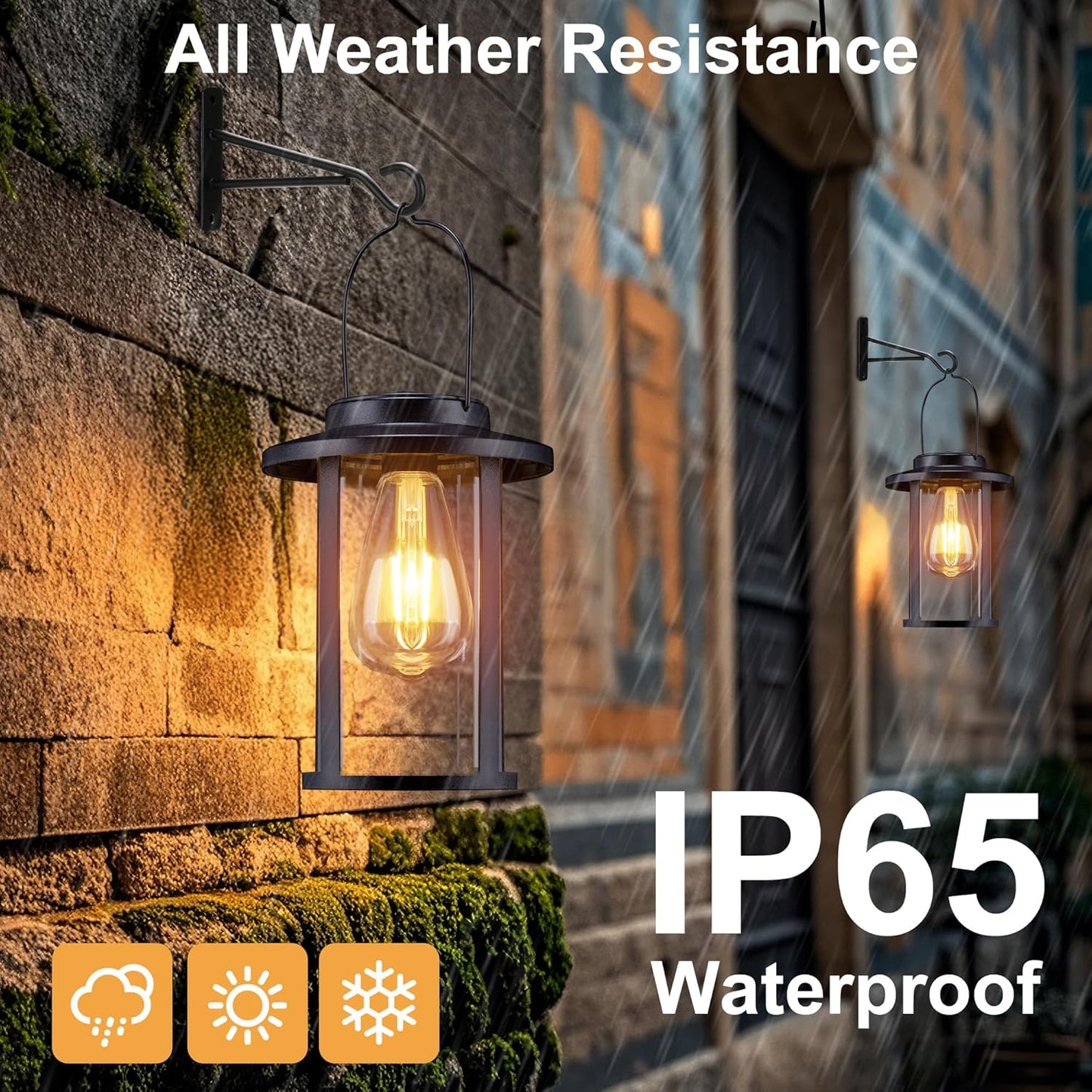 Solar Lantern Outdoor,Hanging Solar Lights Waterproof,Outdoor Wall Light Fixtures wiht Bulb,Outside Porch Lights Wall Mount for Front Garage Chicken Coop Farmhouse,2 Pack