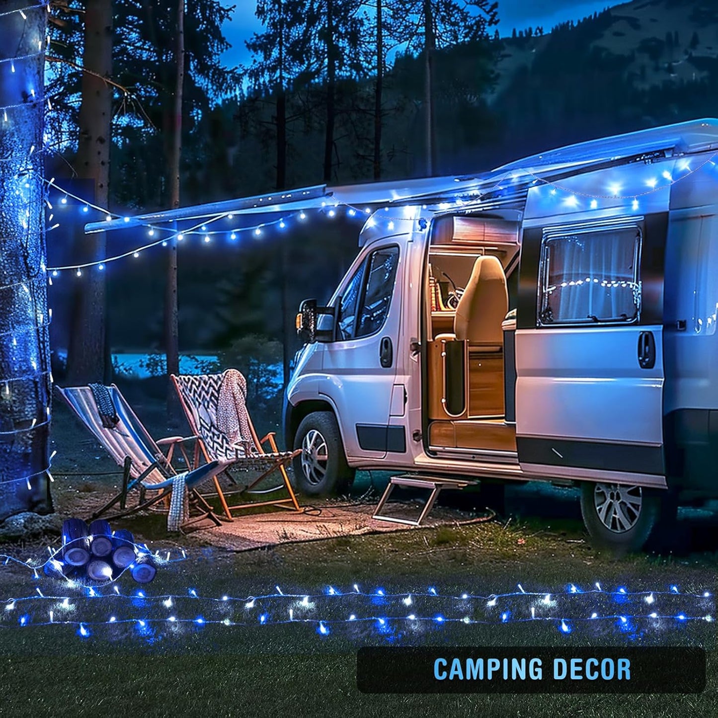 JMEXSUSS 2 Pack Blue and White Battery String Lights, Each 33ft 100 LED Battery Powered Christmas Lights with Remote for Outside Party Birthday