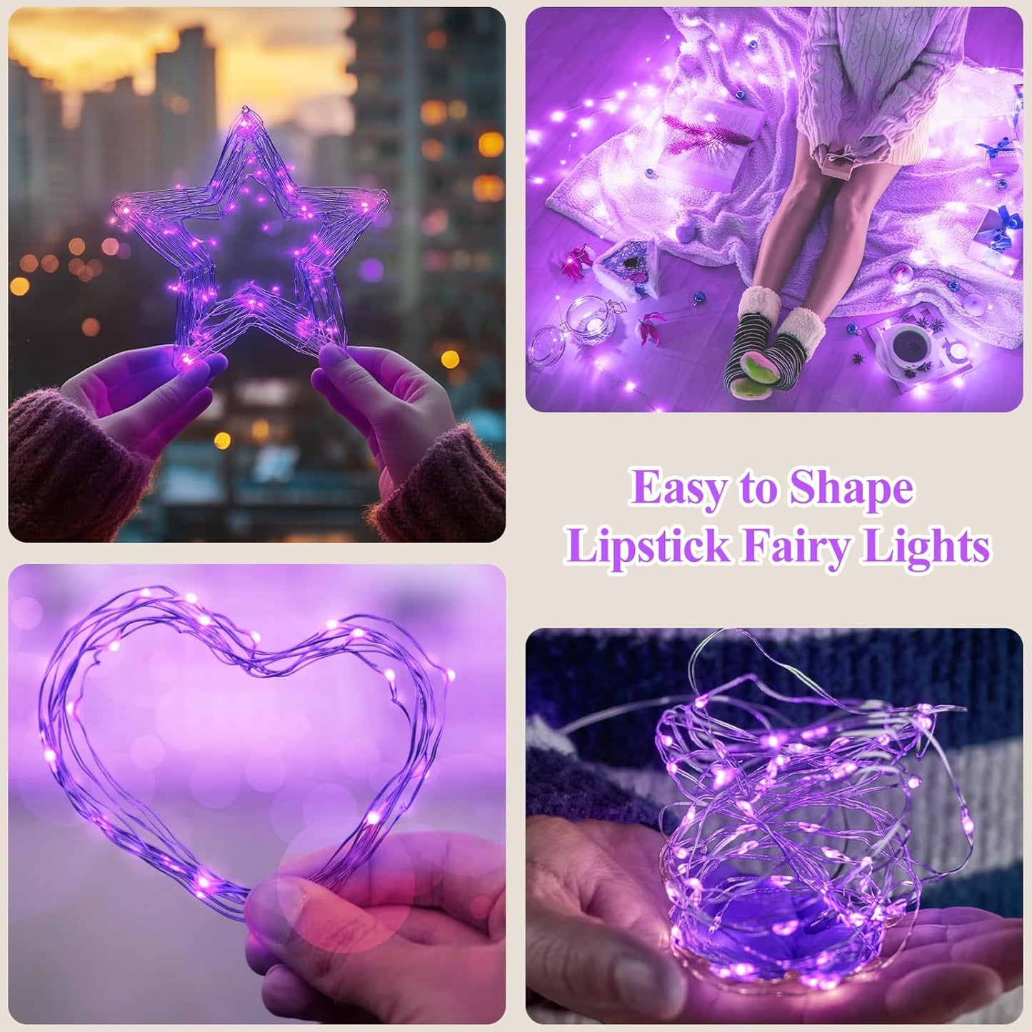 Lakumu Rechargeable Fairy Lights Battery Operated, String Lights with Timer, Mini LED Twinkle Lights for Bedroom, Christmas Decorations, Wedding, Vine, Centerpiece Table Decor (5M/16FT Purple)