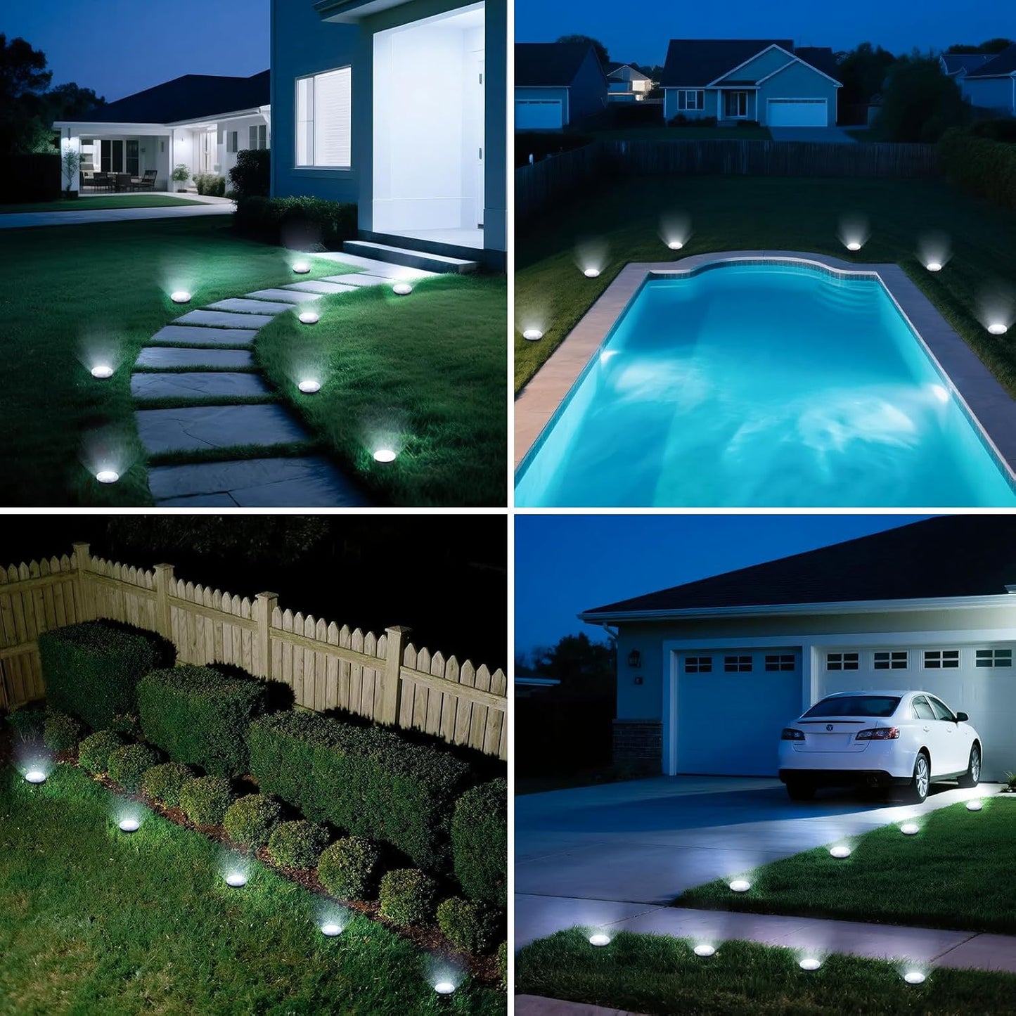 Mini Solar Ground Lights, 2 Pack Solar Lights Outdoor Waterproof, Upgraded LED Flat Landscape Lighting for Outside Pathway Garden Patio Yard Driveway,Cold White