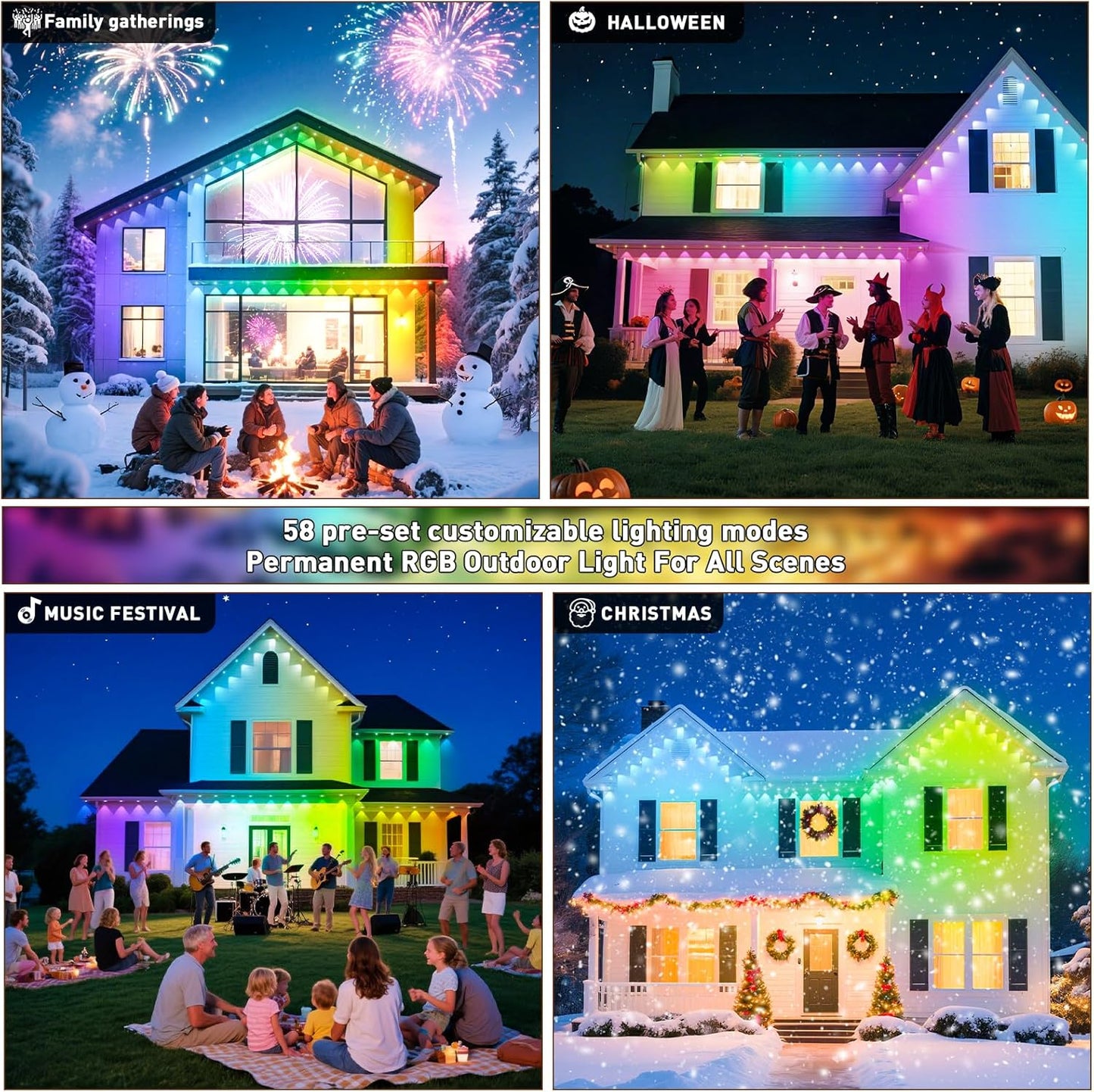 Permanent Outdoor Lights,200FT RGB Eave Light,IP67 Waterproof Lighting for House,Smart LED with App/Remote Control for Outdoor Decor,Garden Decor,Party,Holiday