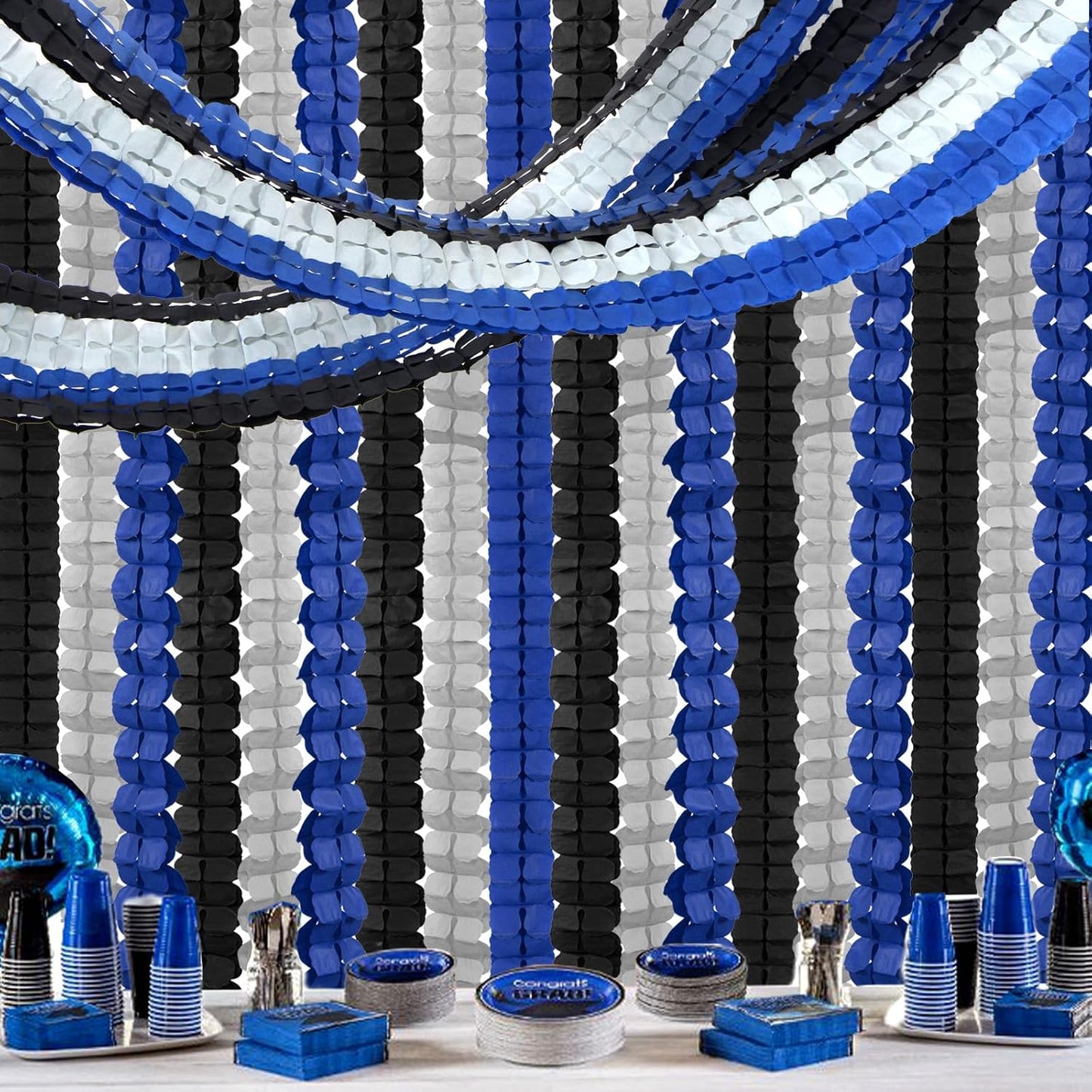 Navy-Blue Black-Silver Party-Decorations Streamers Garland - 157Ft Graduation Four-Leaf Clover Hanging Banner,Men Boys Birthday Wedding Bridal Neutral Baby Shower Fathers Day Decor Hugtmr