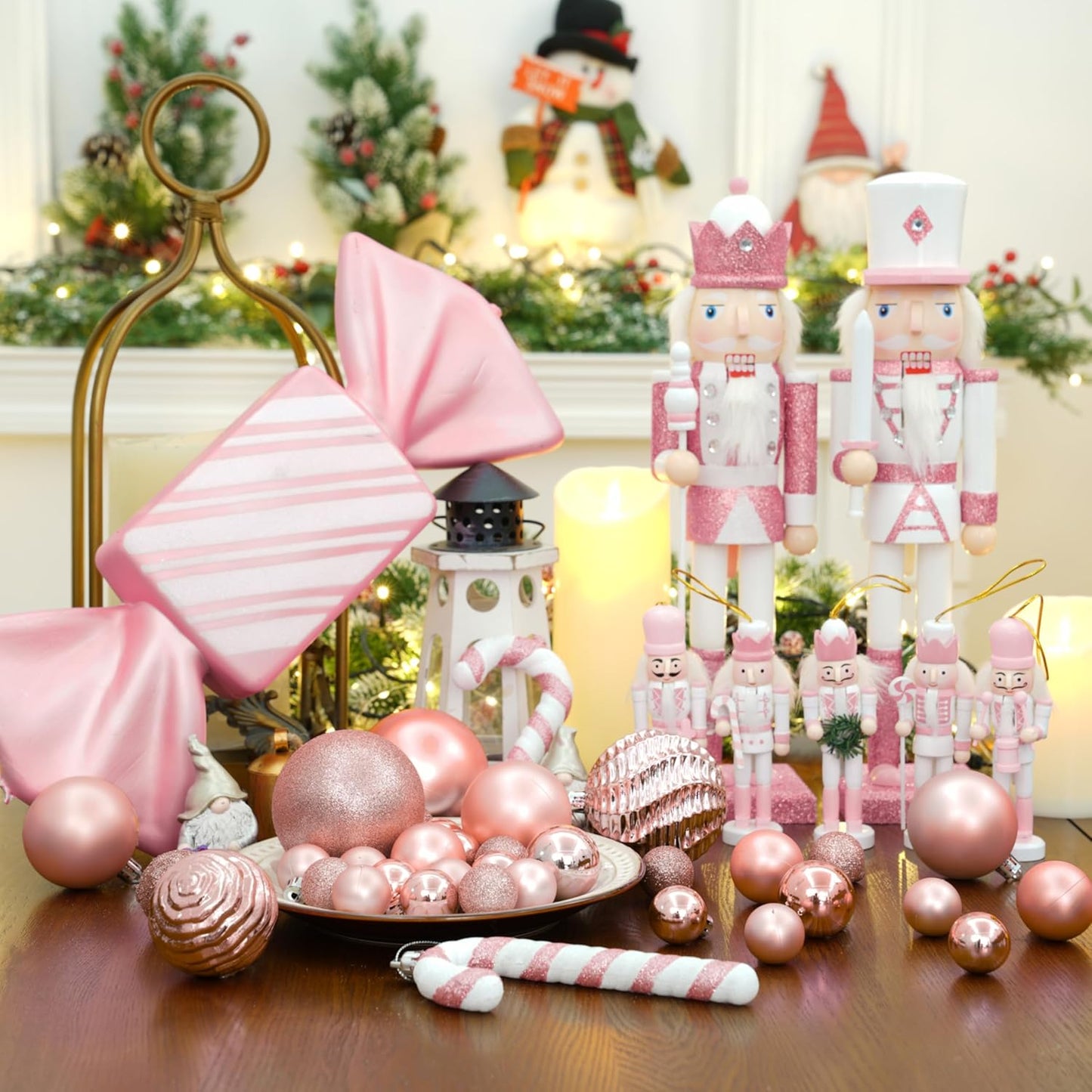 XmasExp 24ct Mini Christmas Ball Ornaments Shatterproof Christmas Ornaments Set Decorations for Xmas Tree Balls 30mm/1.18" (Rose Gold)