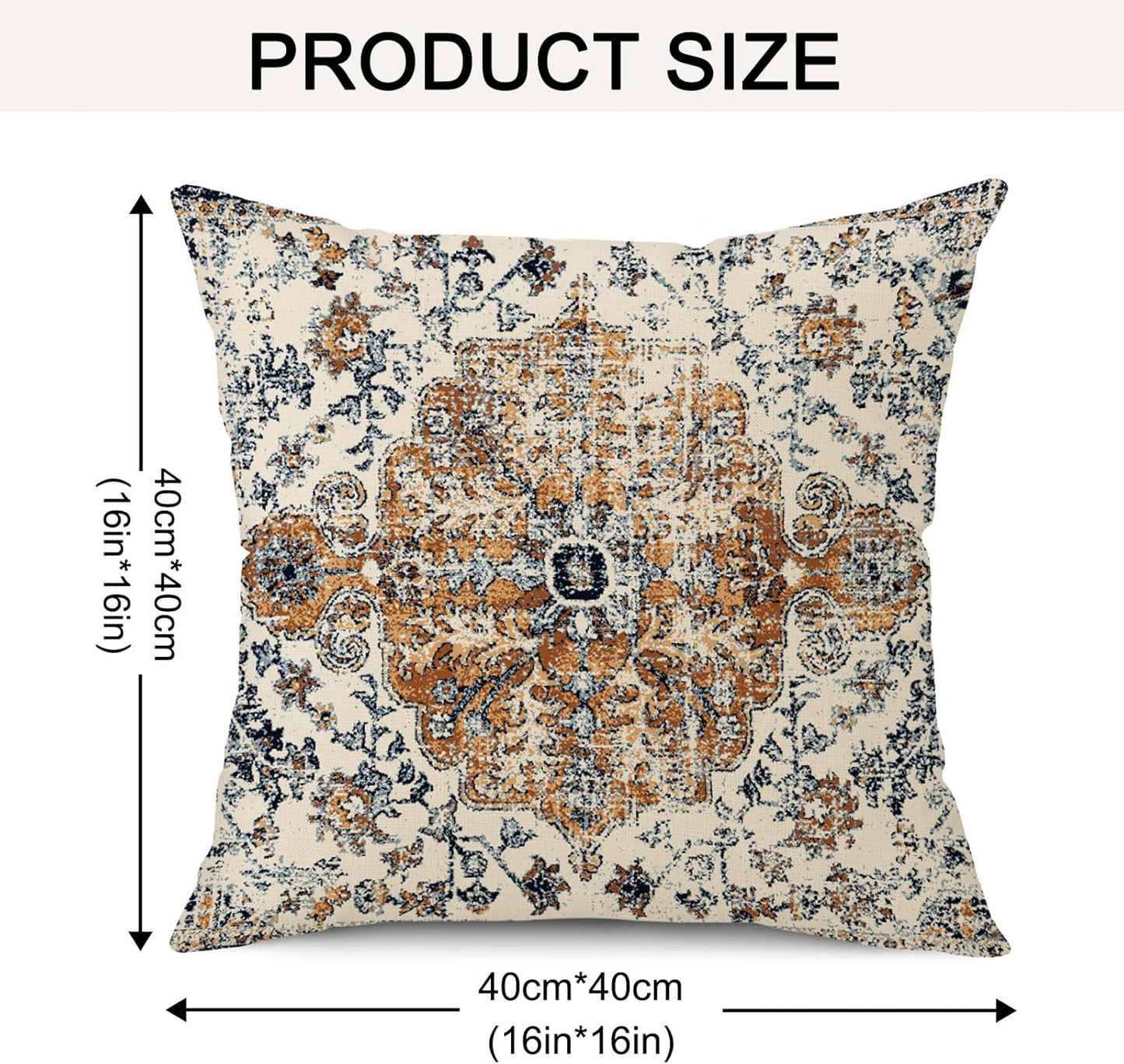 Outdoor Waterproof Pillow Covers 16x16 Inch Set of 2 - Bohemian Vintage Carpet Pattern Gold Blue Ethnic Design Decorative Farmhouse for Couch Garden Balcony(40cmx40cm)