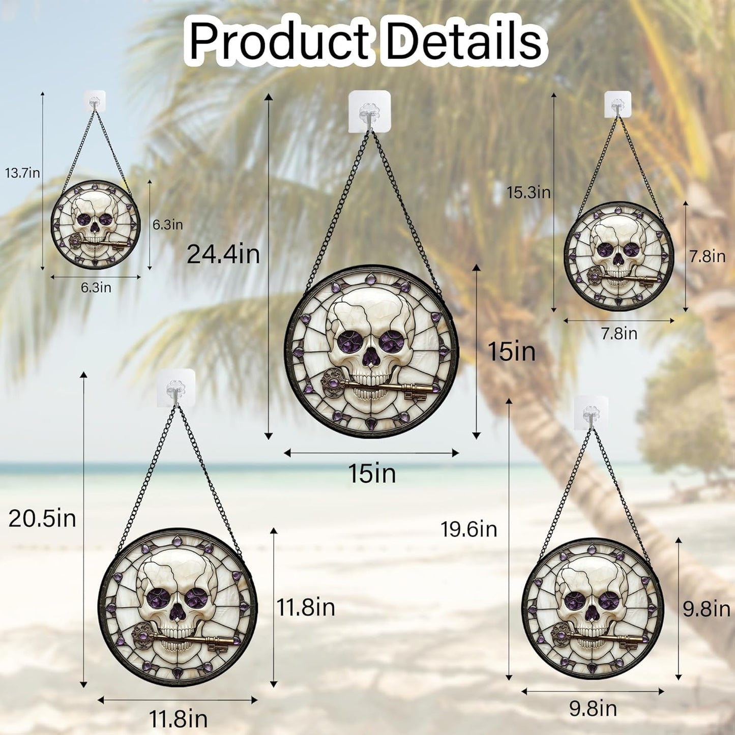 Stained Glass Window Hanging - Halloween Scary Skull Suncatcher for Doors Garden Home Spooky Purple Skeleton Key Sun Catchers Gothic Decor Horror Gifts for Women Men Friend Boy Girl 6.3 in