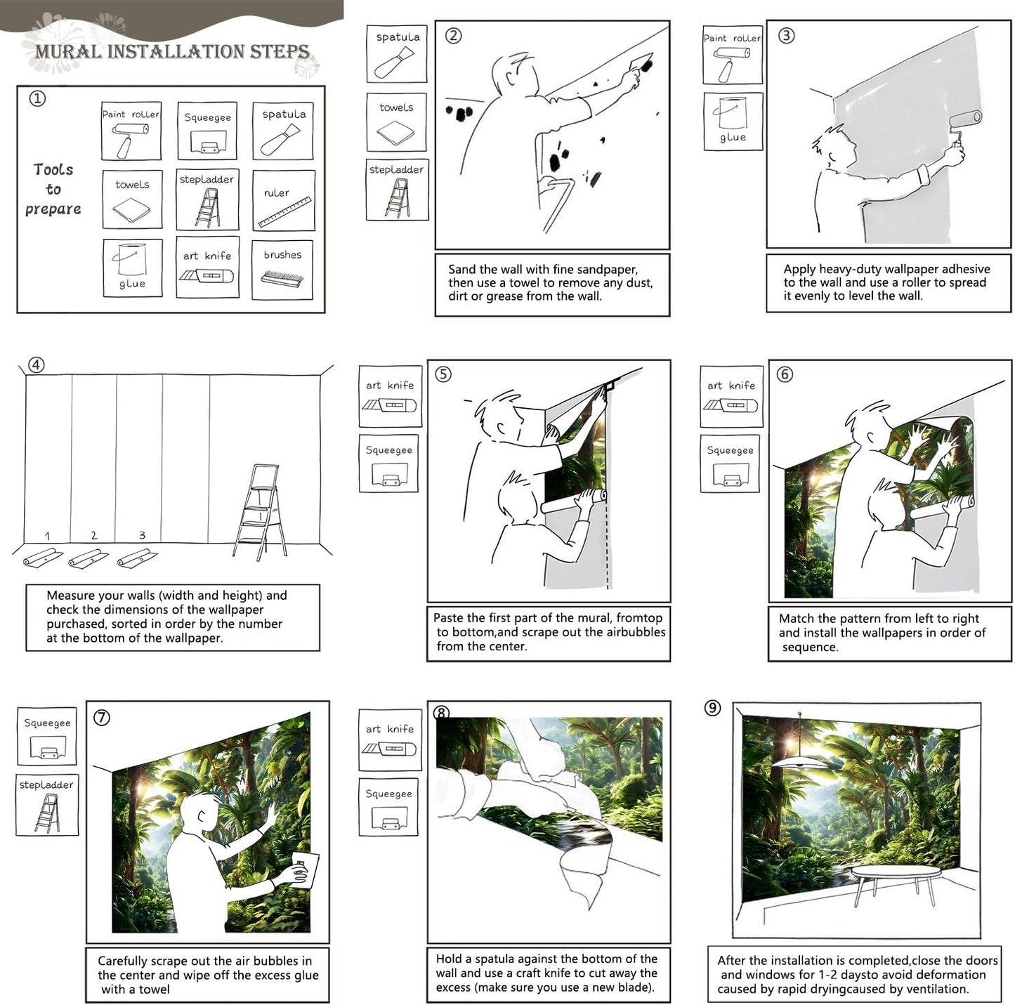 AFZEVEB-Green Tree Wall Mural Tropical Jungle Wallpaper for Bedroom 159"x107"(Not Peel and Stick)