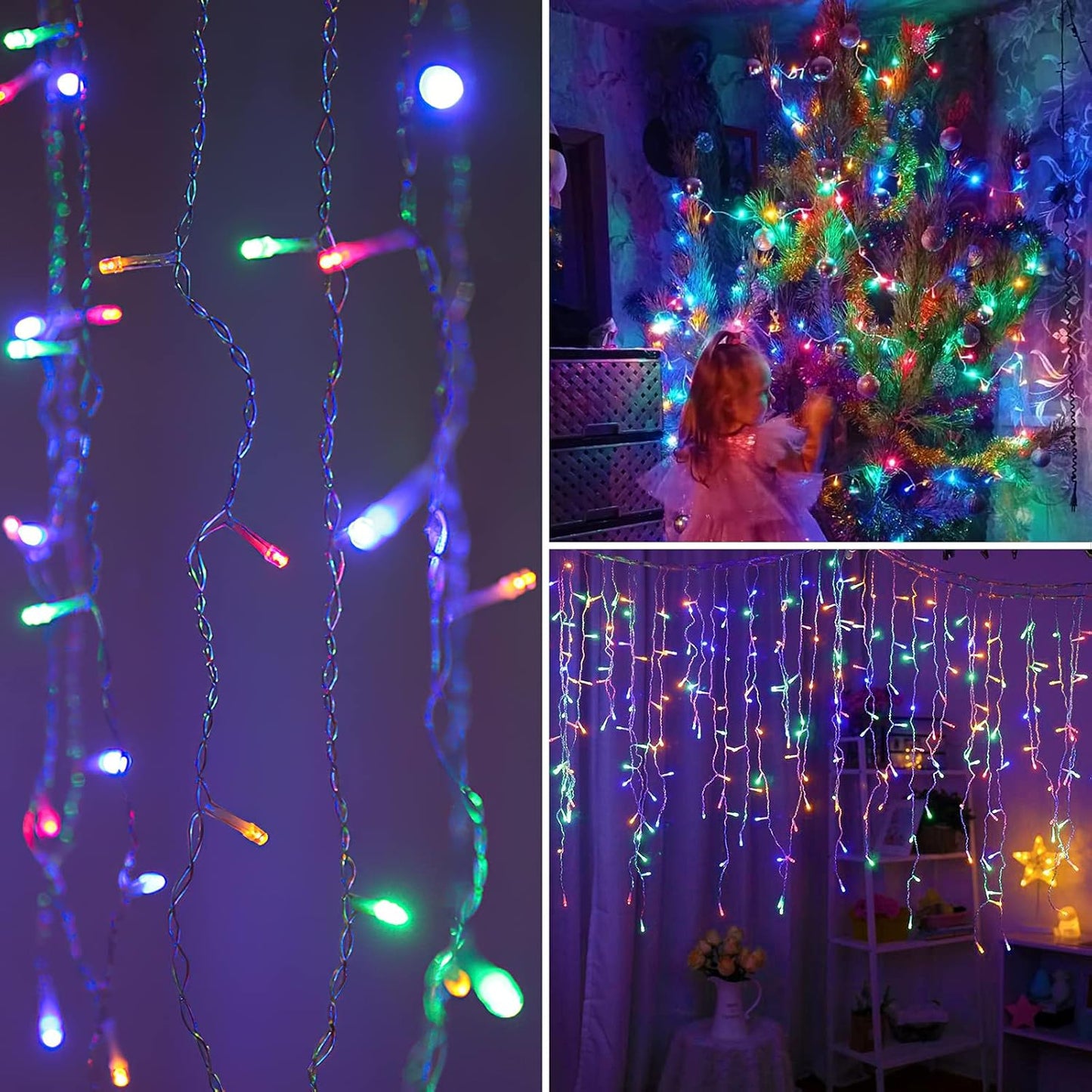 AGIRL 400 LED Icicle Lights Outdoor 32.8Ft 75 Drops Icicle Christmas Halloween Lights 8 Modes Waterproof Fairy String Lights for Indoor Bedroom Garden Wedding Porch Decoration
