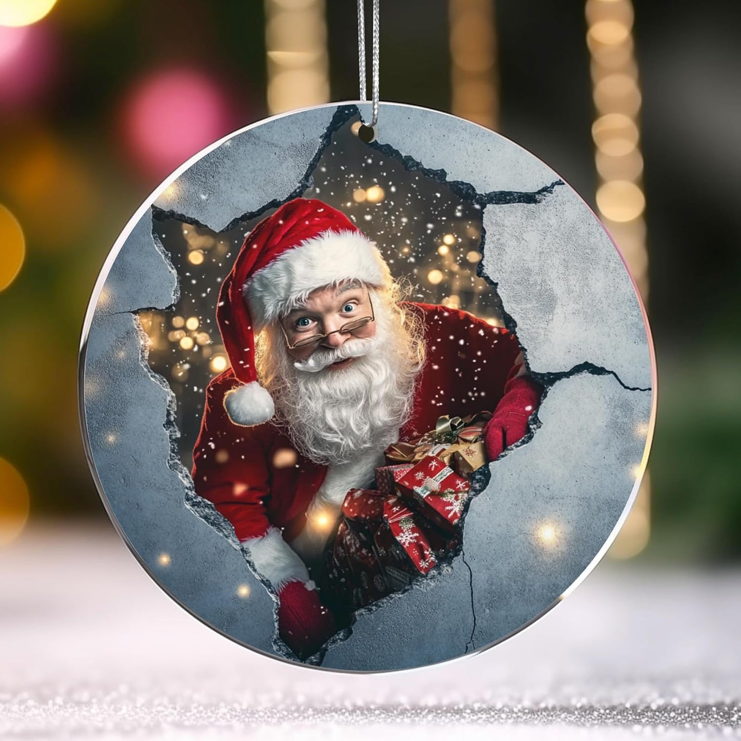 Jabihome Christmas Ornaments 2025, Exchange for Women, Men, Collectible Dated Year Ornaments for Tree, Unique Acrylic Suncatcher, Printed Stained Glass Effect Decor (Santa Peek)