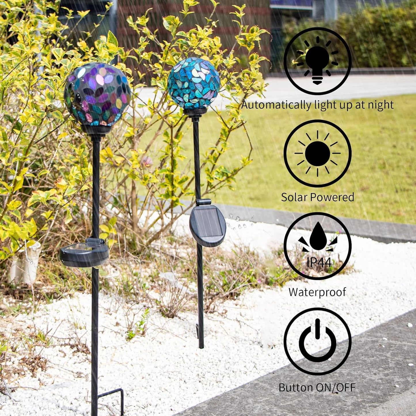 VCUTEKA Solar Garden Decorative Lights Outdoor, Mosaic Solar Light Waterproof LED Pathway Stake Light for Landscape Patio Yard Deck Walkway Decoration, 2 Pack (Blue&Purple)