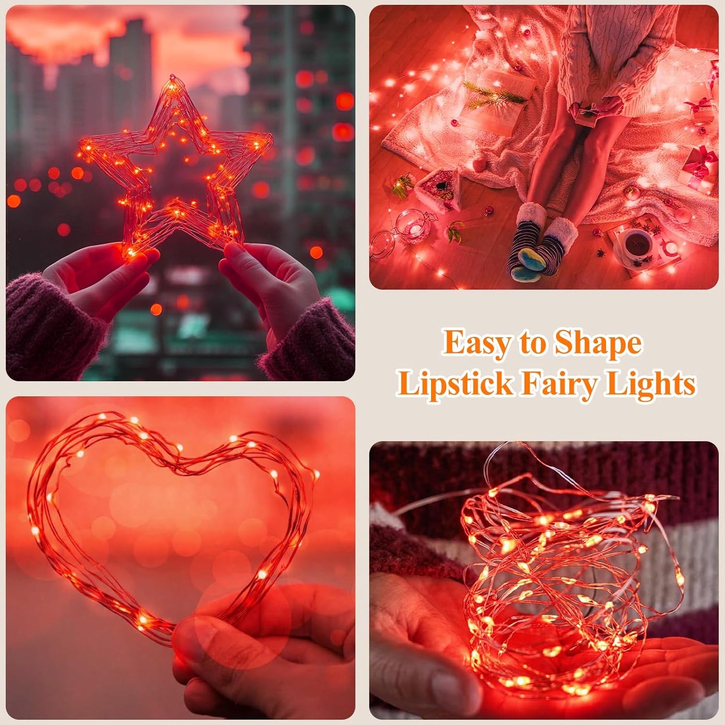Lakumu LED Fairy Lights Battery Operated, Rechargeable String Lights with Timer, Mini Twinkle Lights for Bedroom, Christmas Decorations, Wedding, Vine, Centerpiece Table Decor (5M/16FT Red)