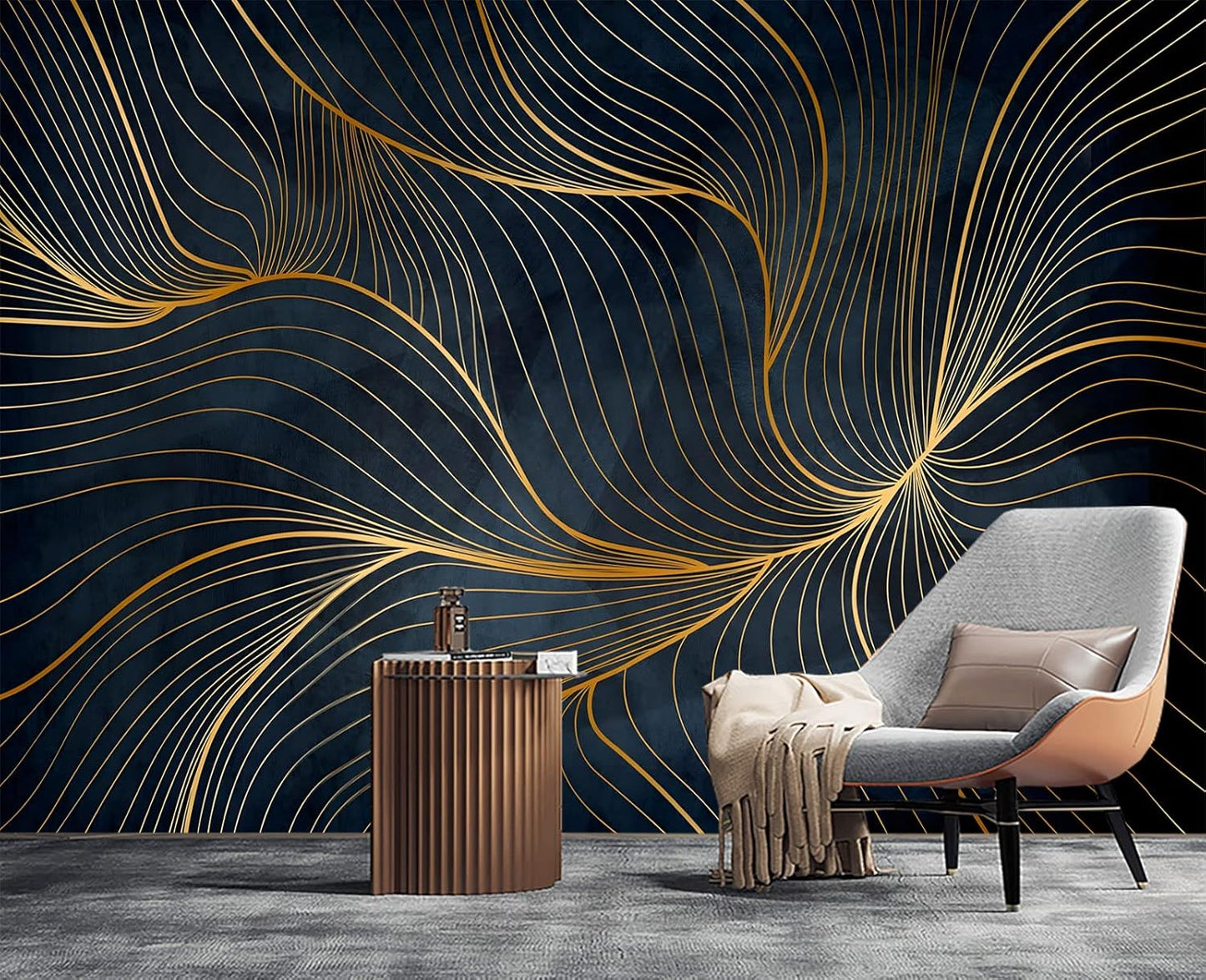 Simple Golden Lines Wall Mural Wallpaper for Bedroom 103" x 69"