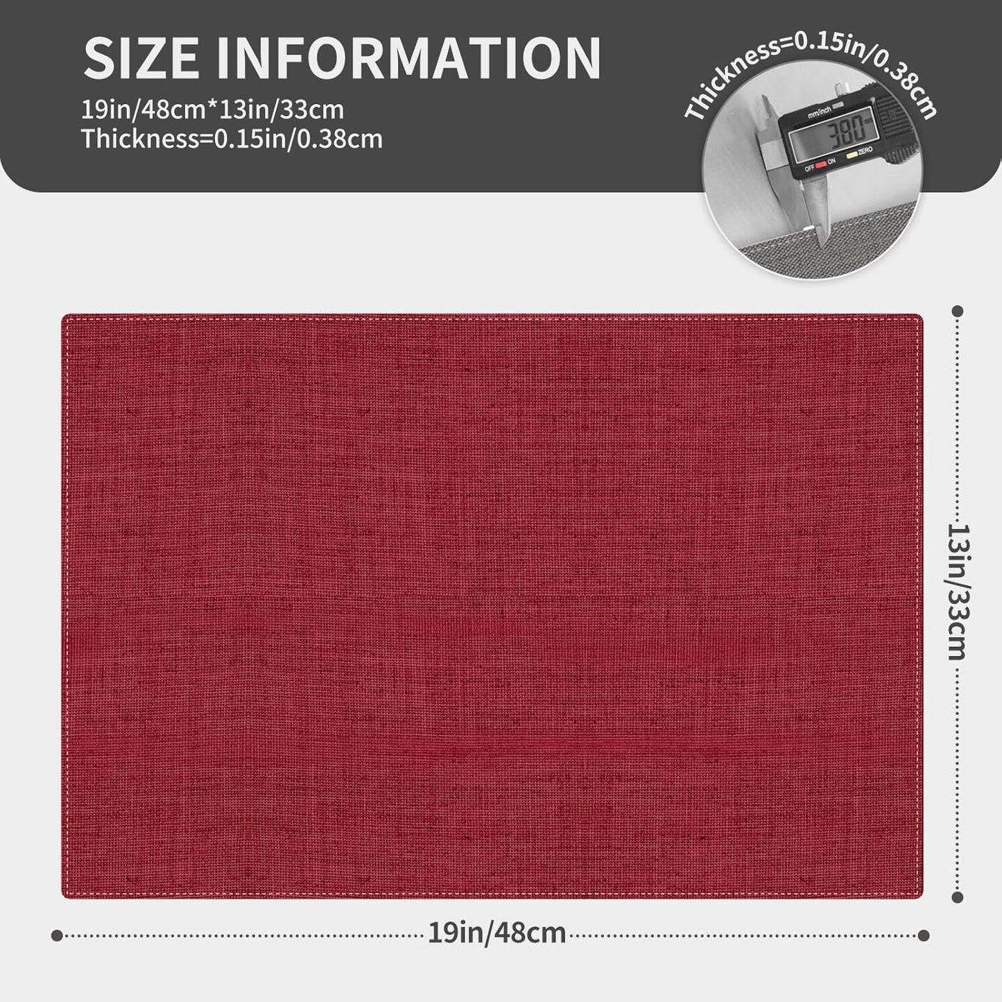 Cloth Placemats, Set of 6 Heat-Resistant Cotton Linen Blend Double Layered Machine Washable Place Mats, Wrinkle Free Thick Fabric Dining Table Mats for Indoors & Outdoors (Burgundy, 6)