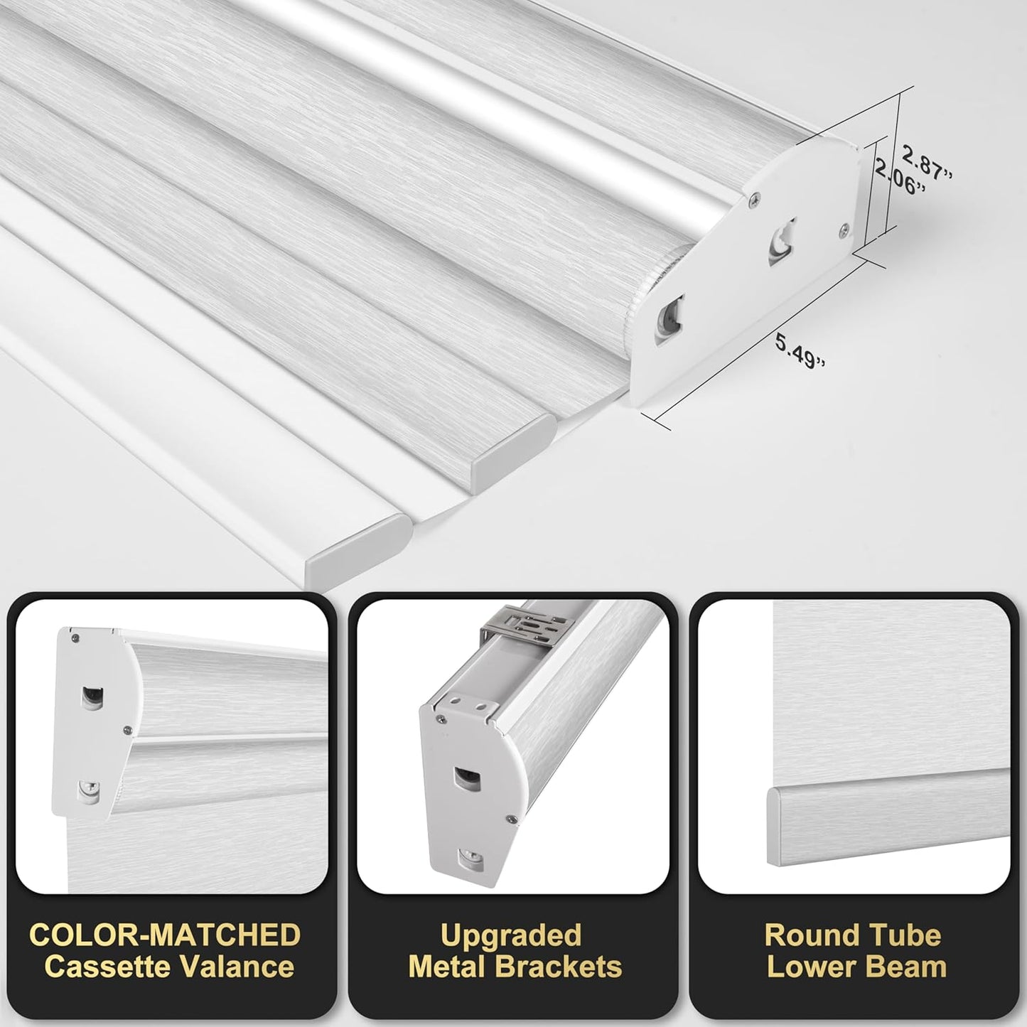 BERISSA Cordless Dual Roller Shades with Cassette Valance,Double Window Shades Blackout and Light Filtering Shades,Day and Night Roller Shades for Home Office Door.Striped Jacquard White.66 W x 80" H